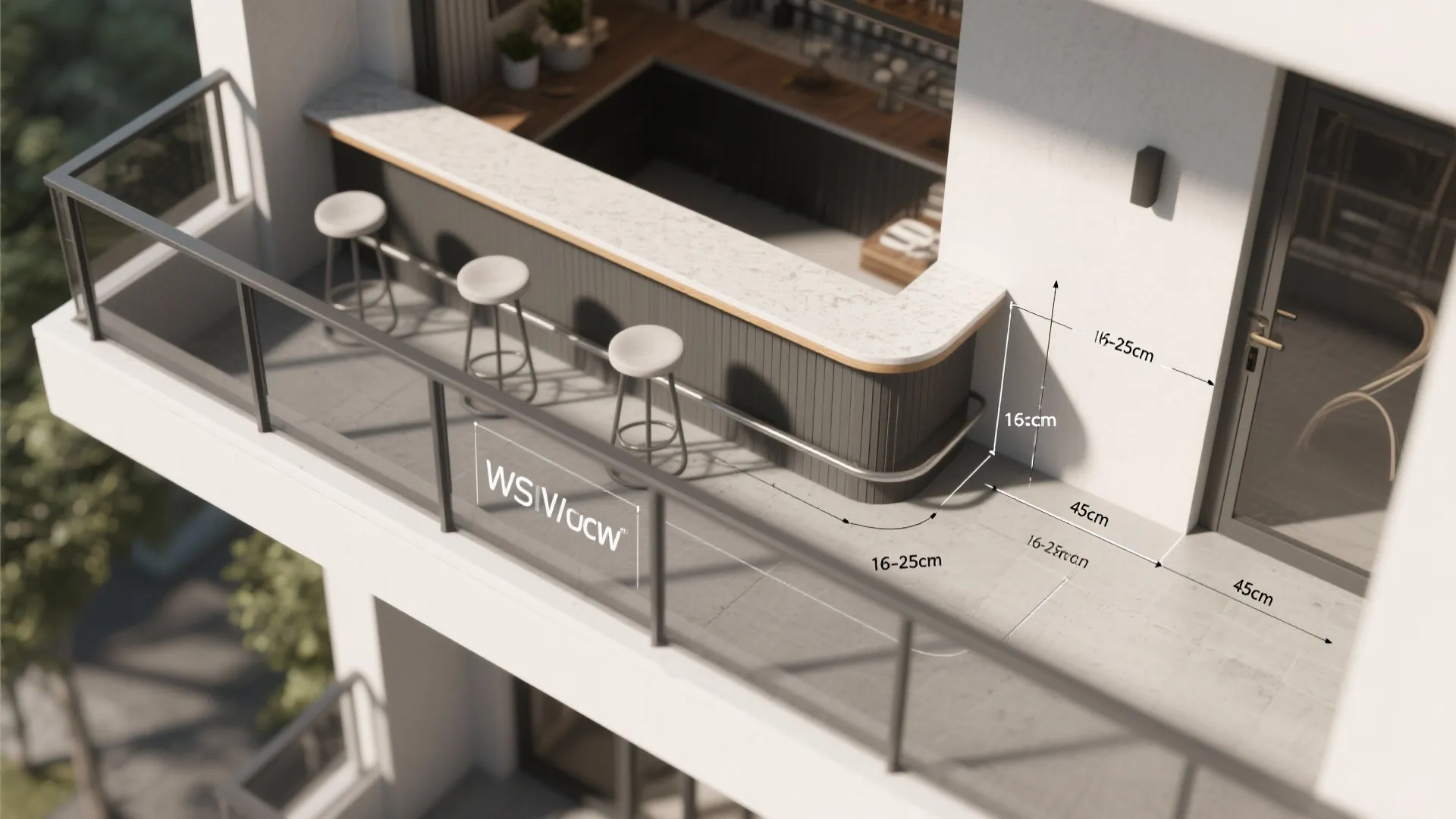 Rail-hung slim bar ledge