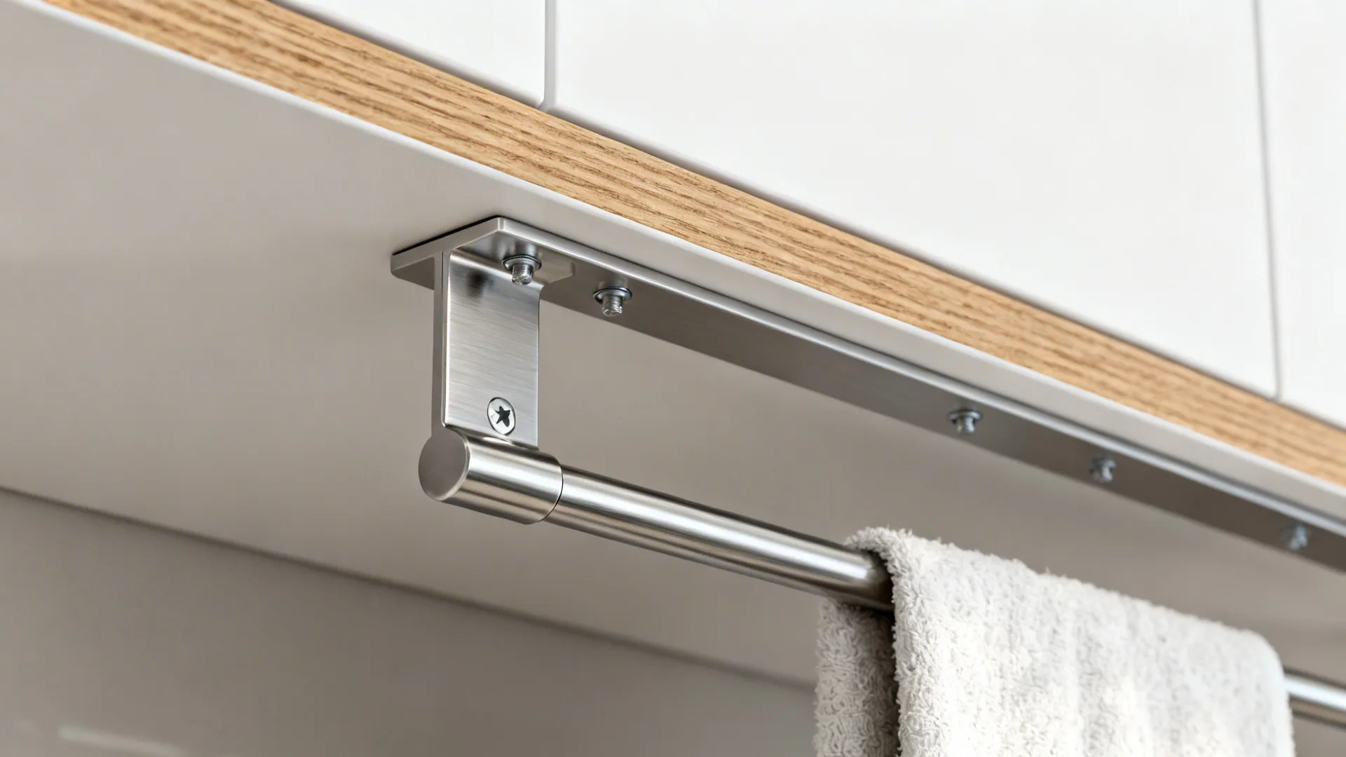 1) Minimal under-cabinet rail (keep towels close, out of sight)