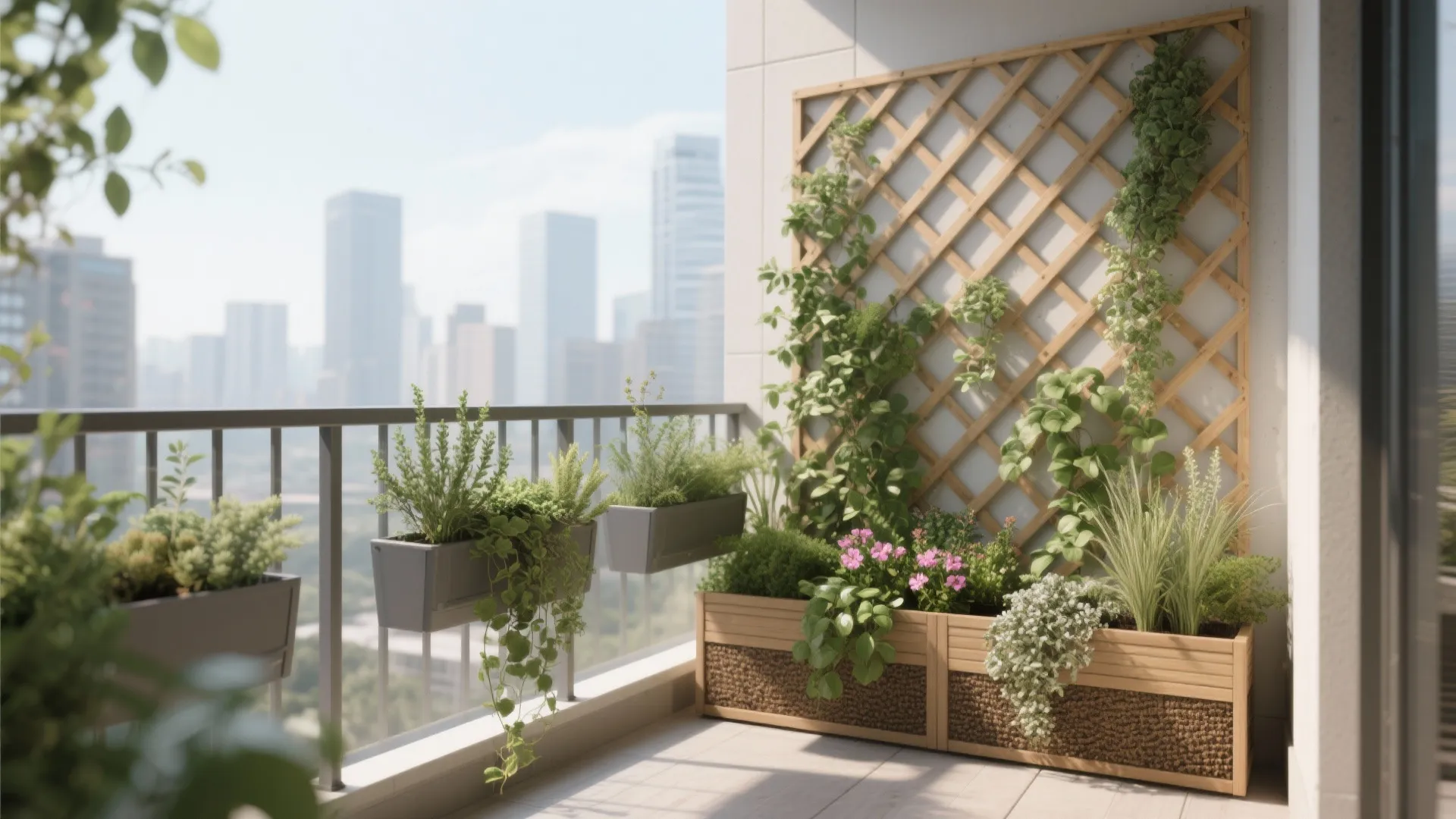Vertical green wall and railing planters