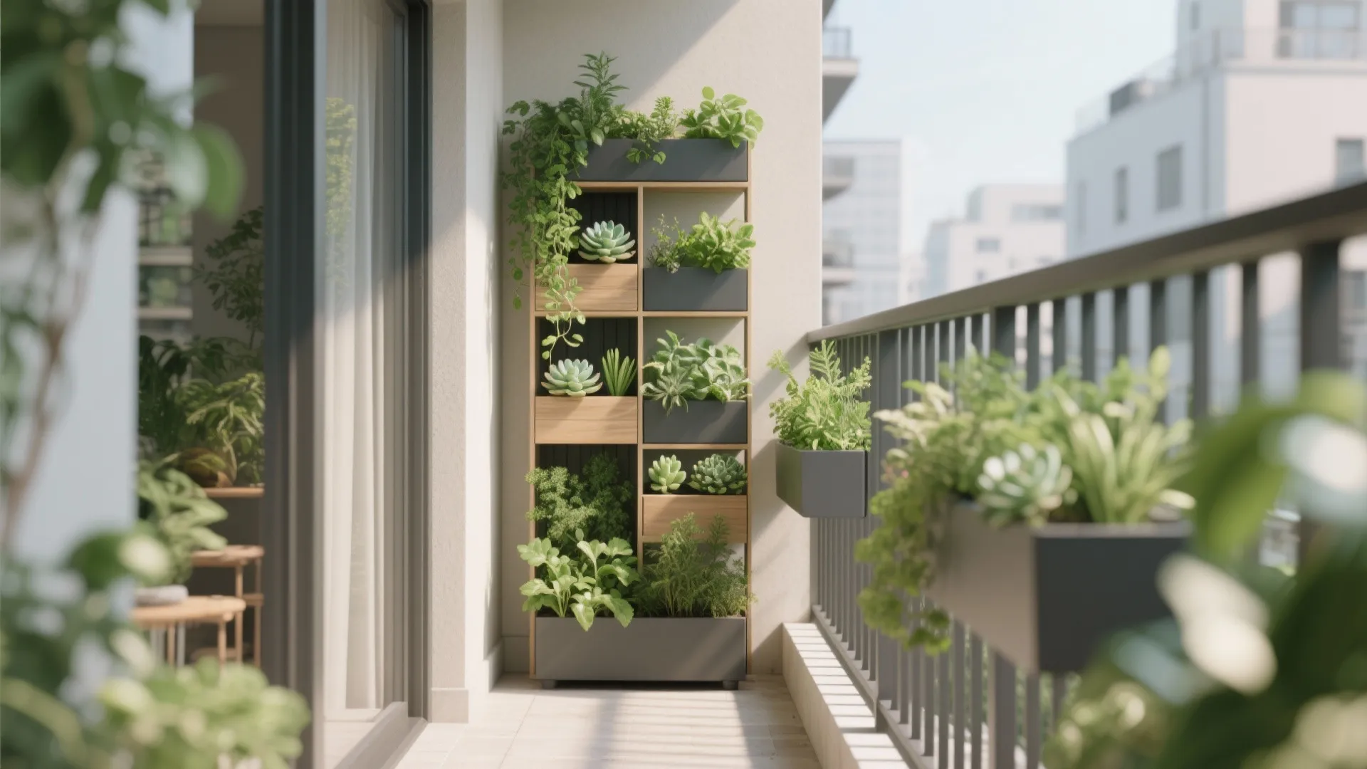 Vertical Greenery with Rail Planters and Modular Shelving