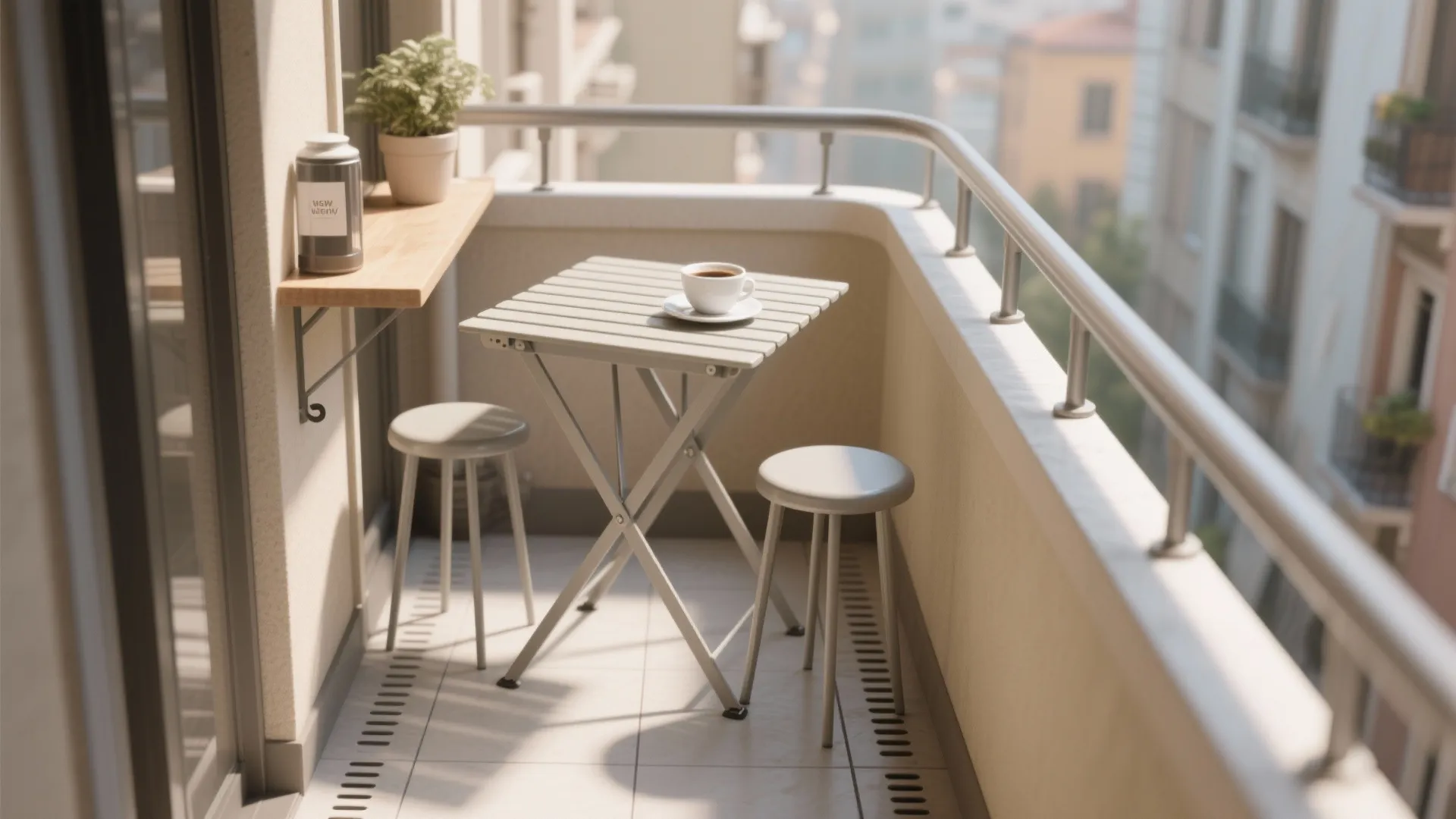 Micro-dining layouts: fold-down tables and rail seating