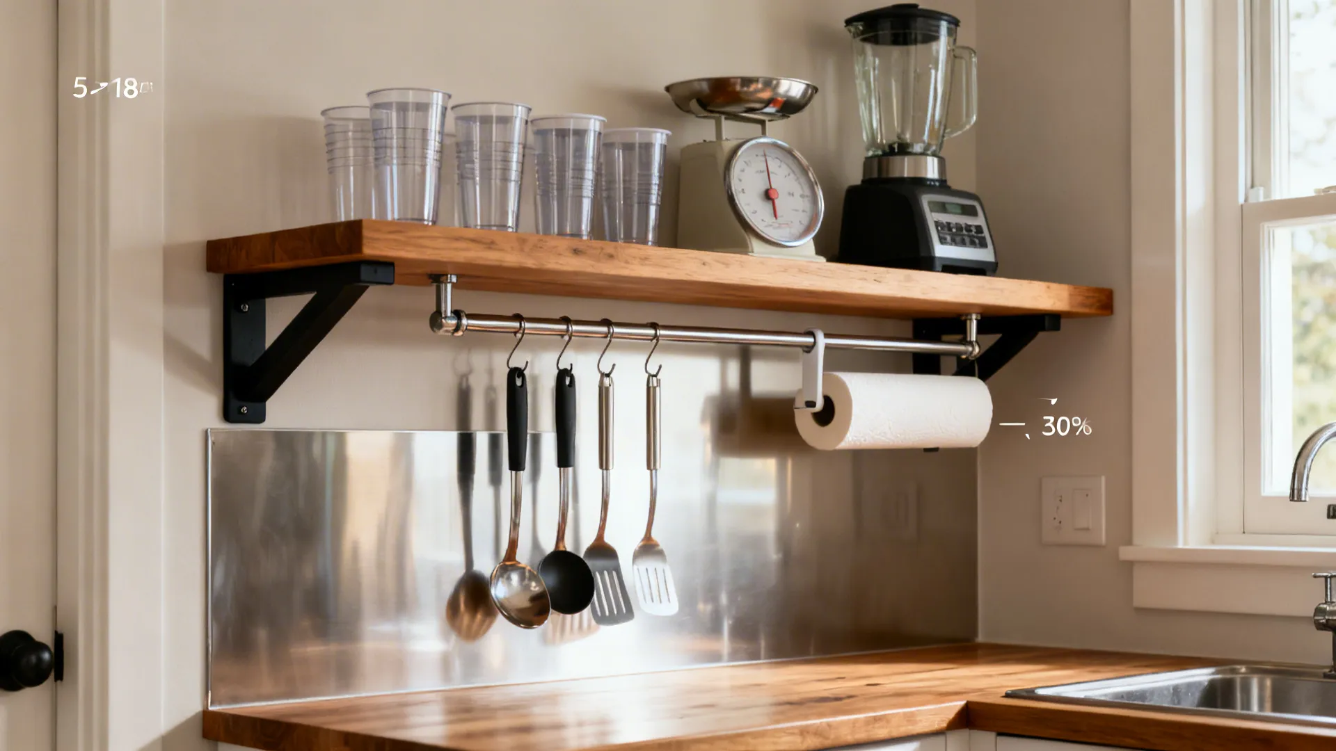 3) Wall-Mounted Rail + Narrow Shelf System for Small Appliances