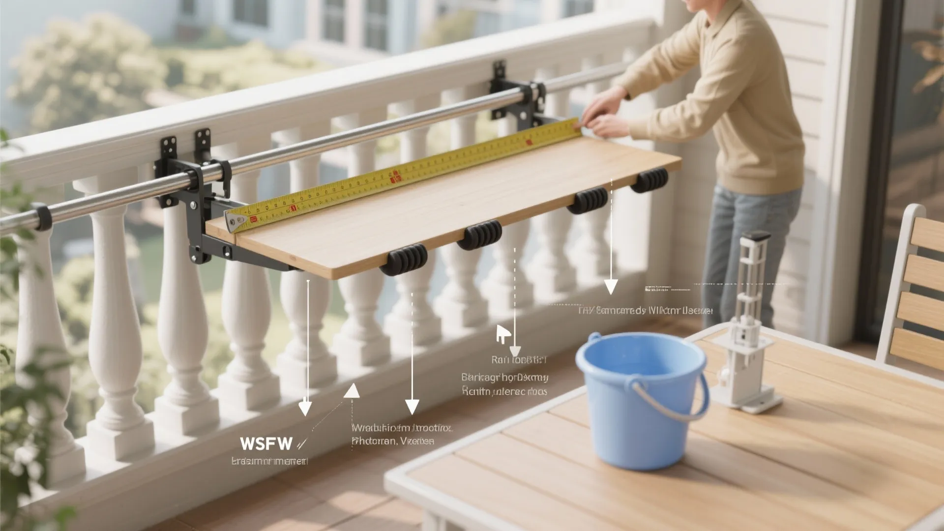 Space-saving café setups with rail-mounted tables