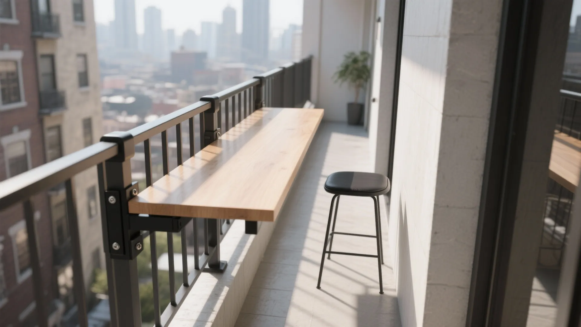 Slim Rail-Hanging Tables with Stools