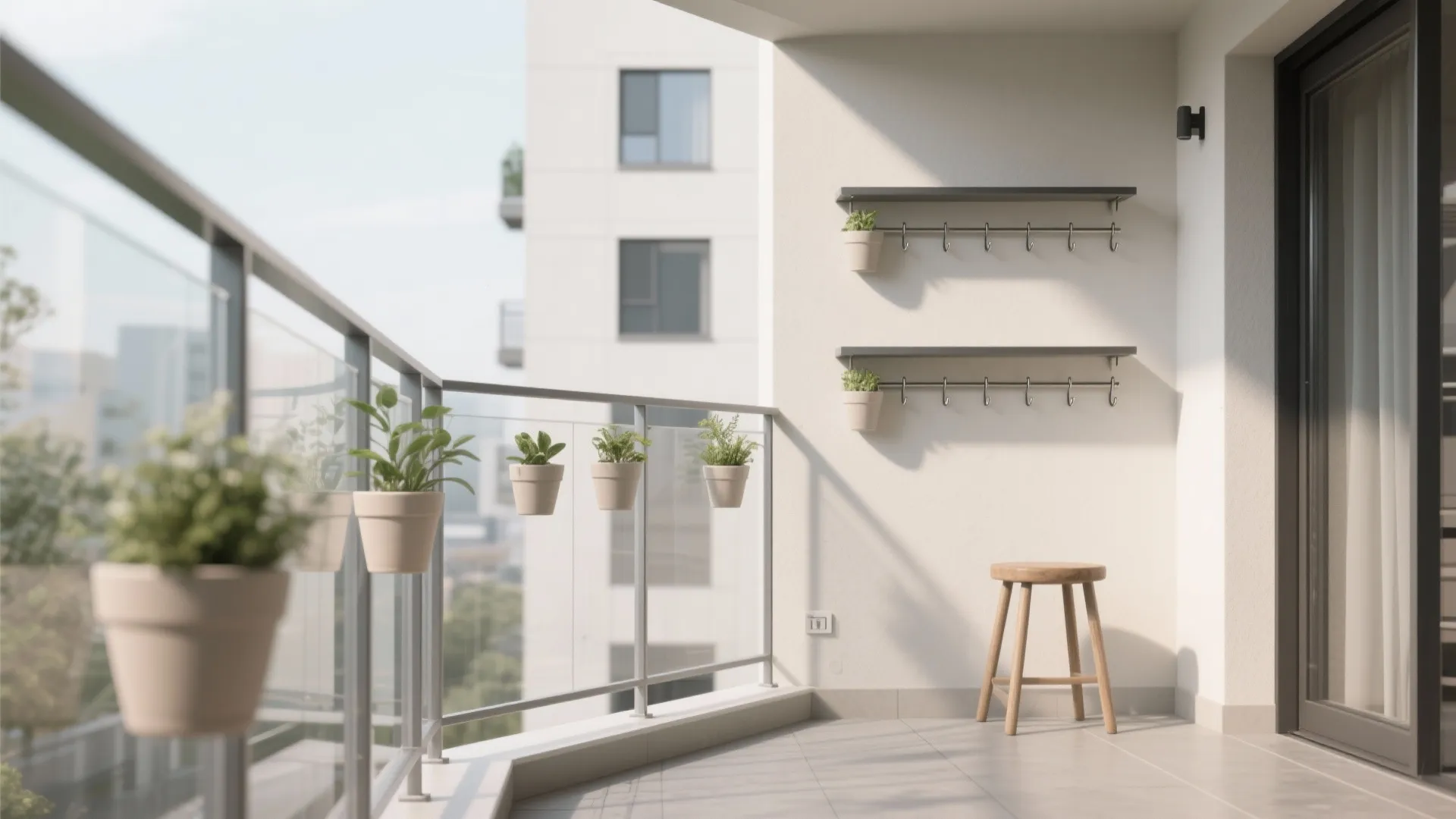 1) Minimalist Rail-to-Wall Storage