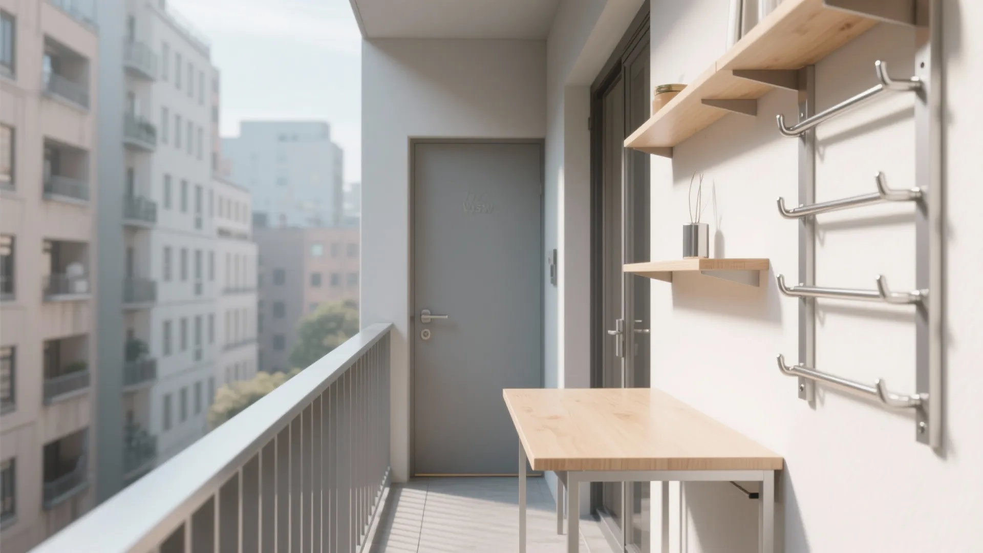 1) Minimalist Rail-to-Wall Storage