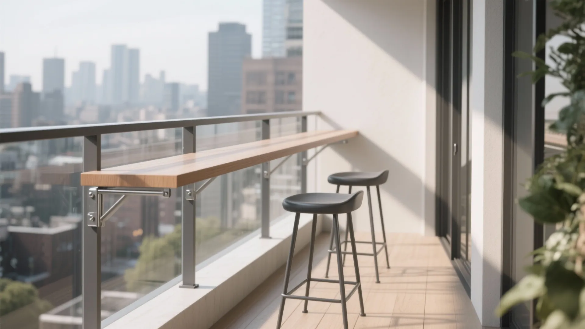 Slim railing bar tables to free floor space