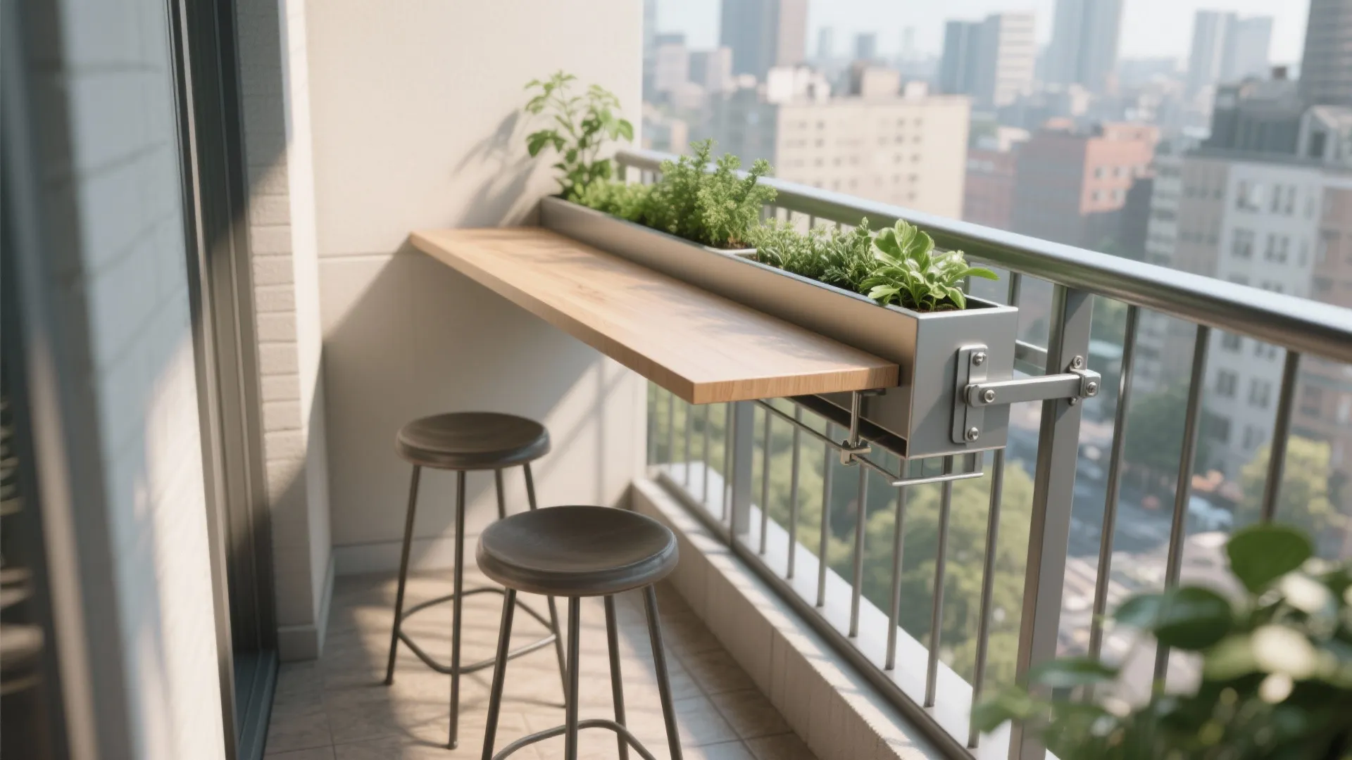 Vertical Bar Table on Railing