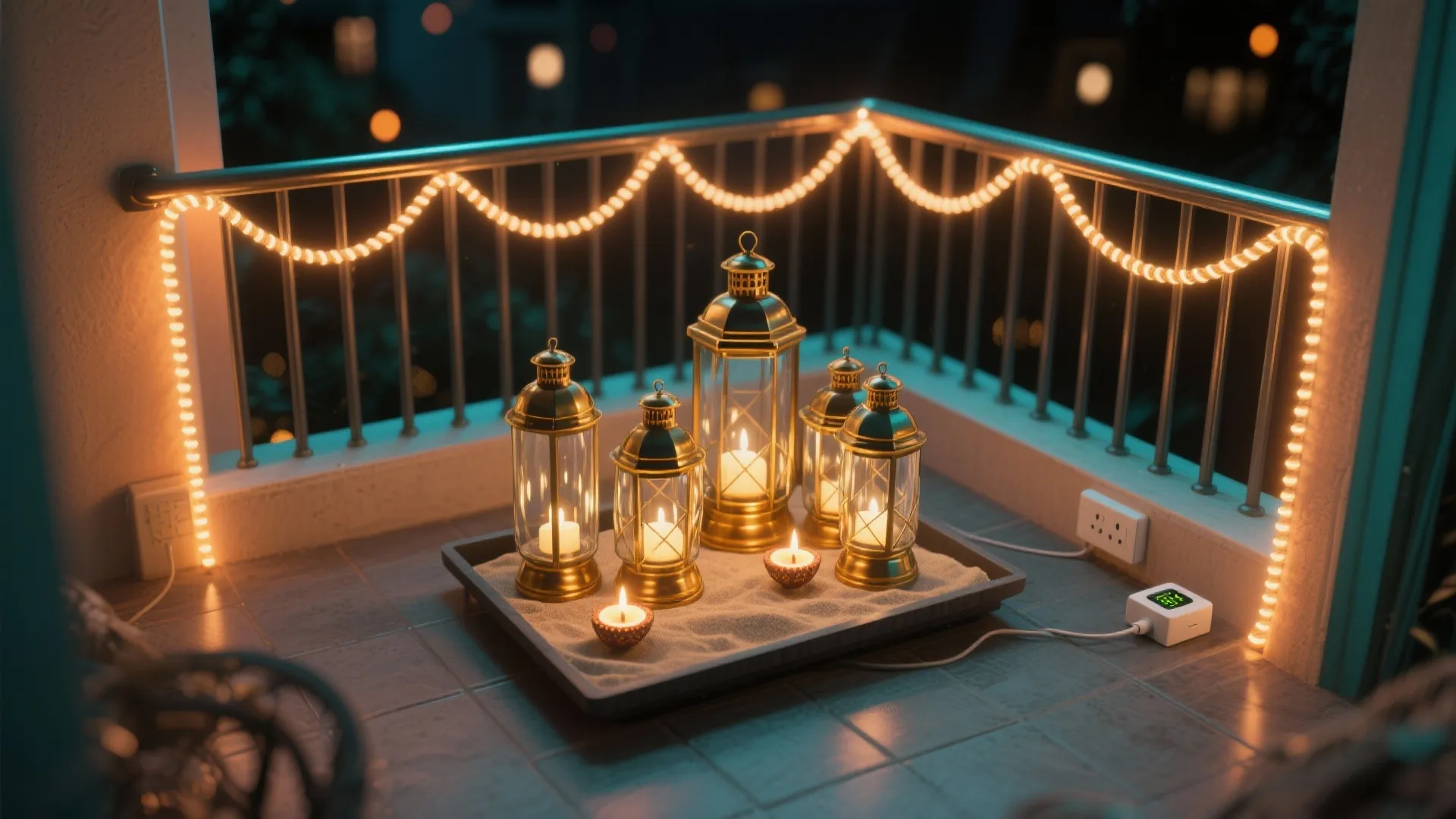 Idea 2: Outline the railing, then cluster your lanterns