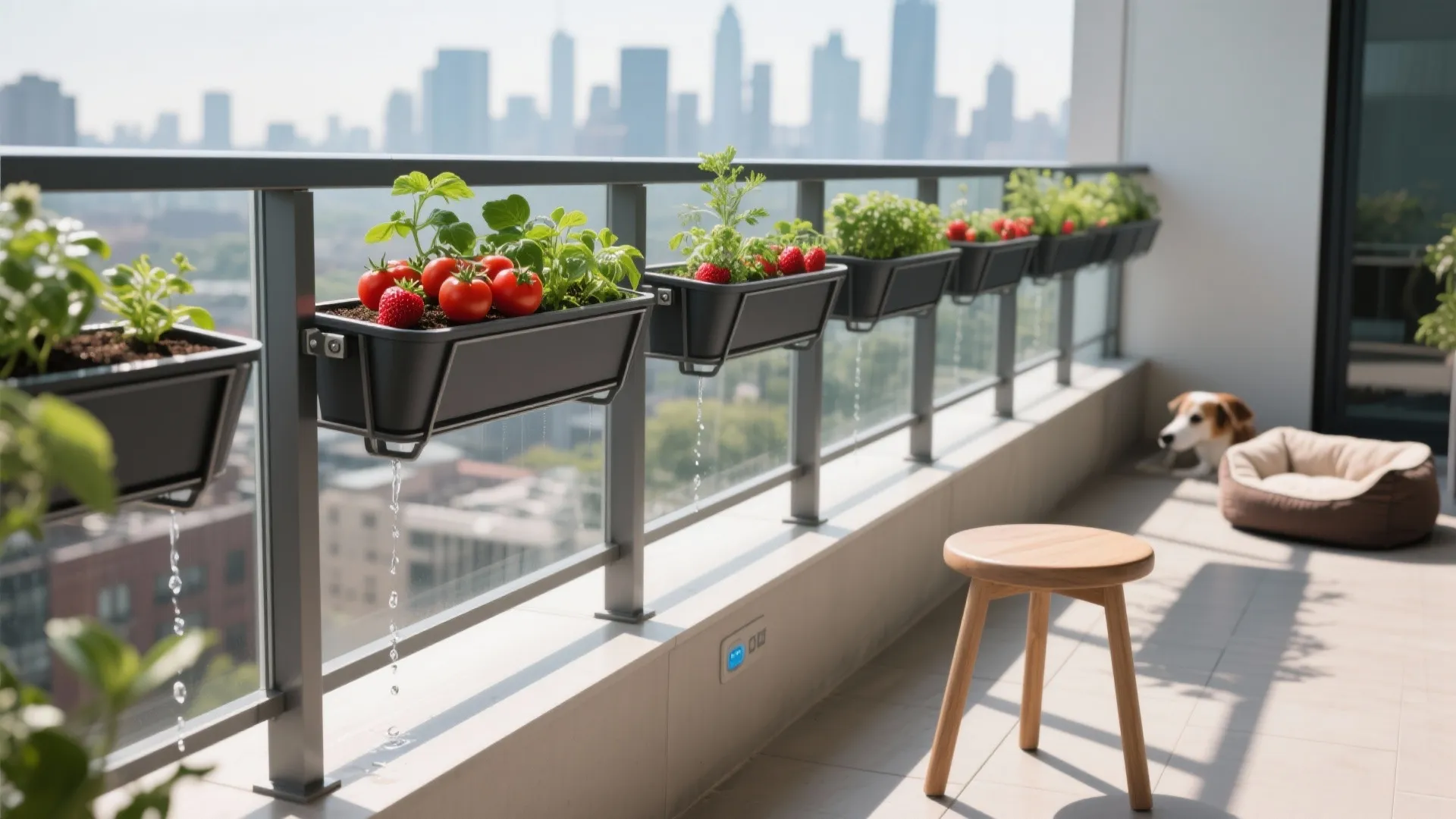 Railing-mounted trough system with drip tray