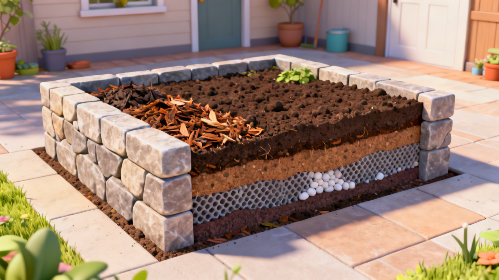 Faux Stone Raised Garden Beds Drain Poorly Fix Soil Mix