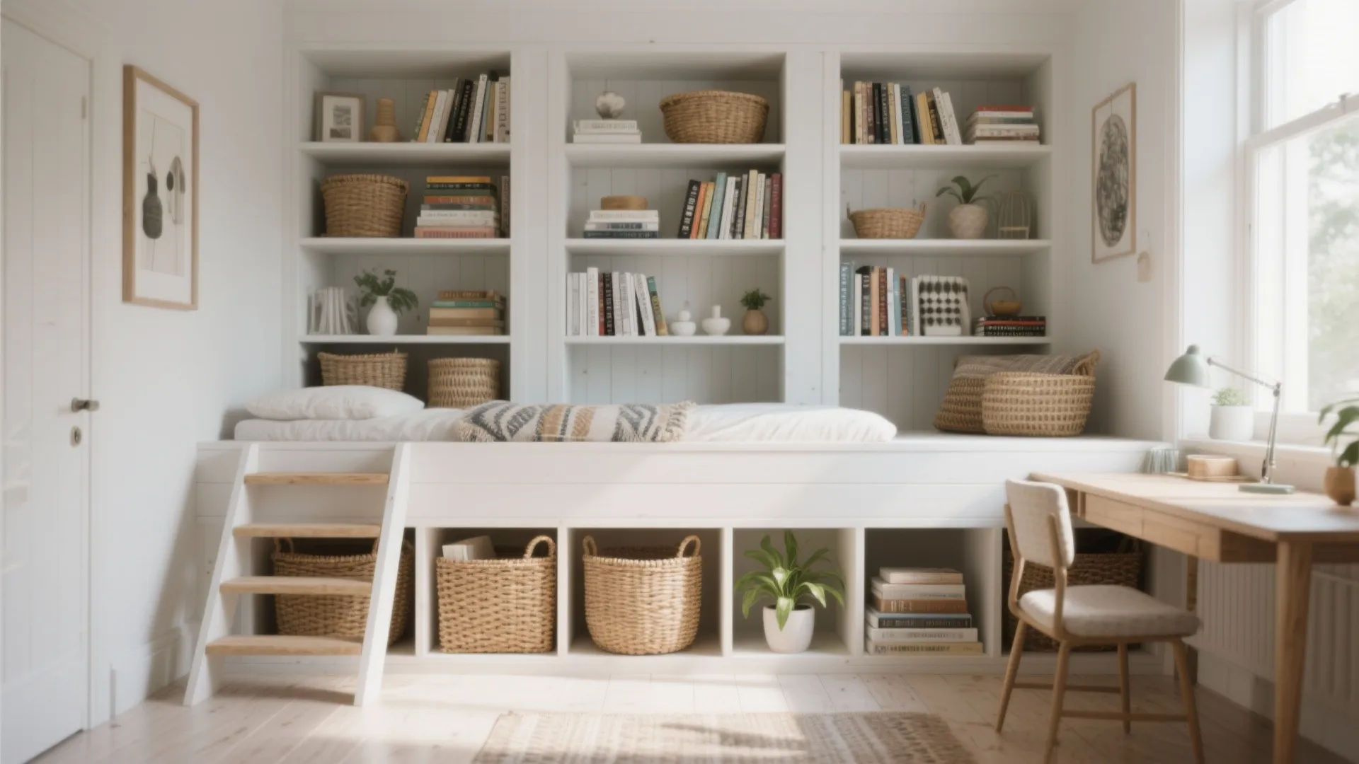 3. Raised bed with open cubbies or shelving