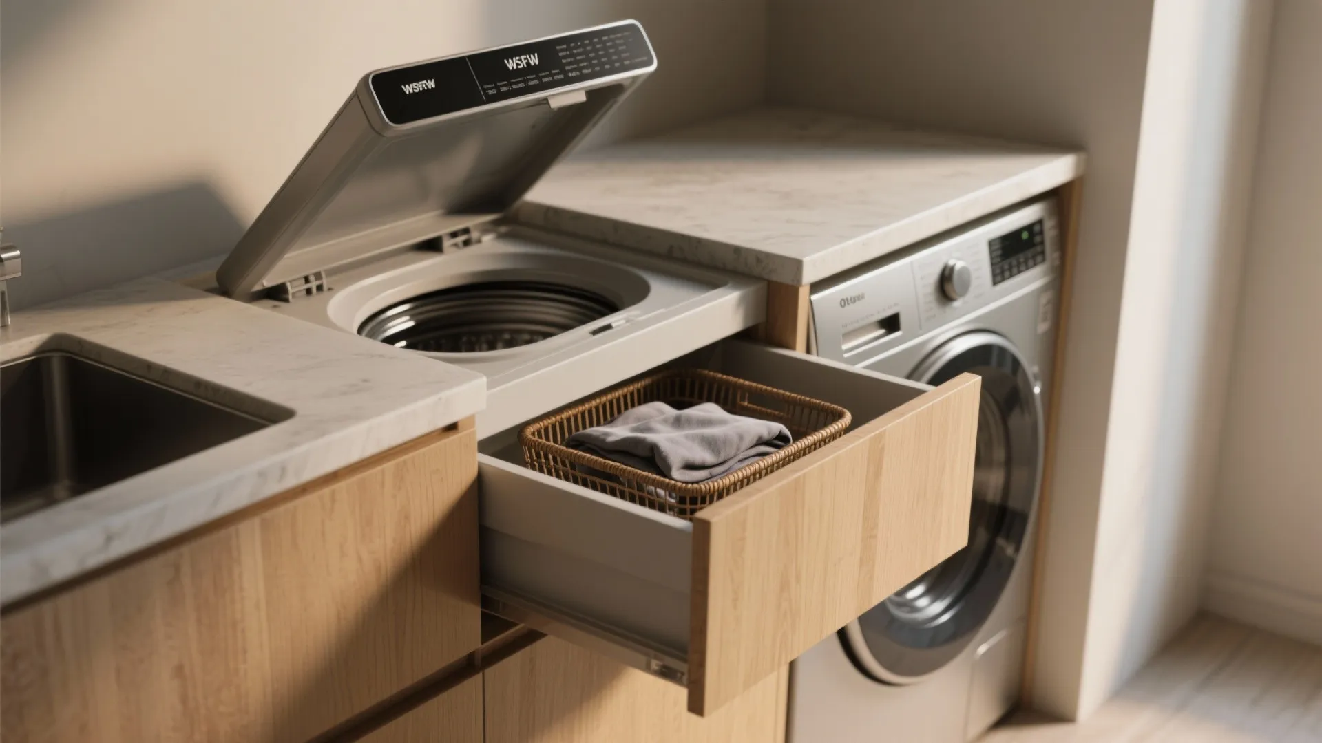 1. Raise-and-fold counter above the washer