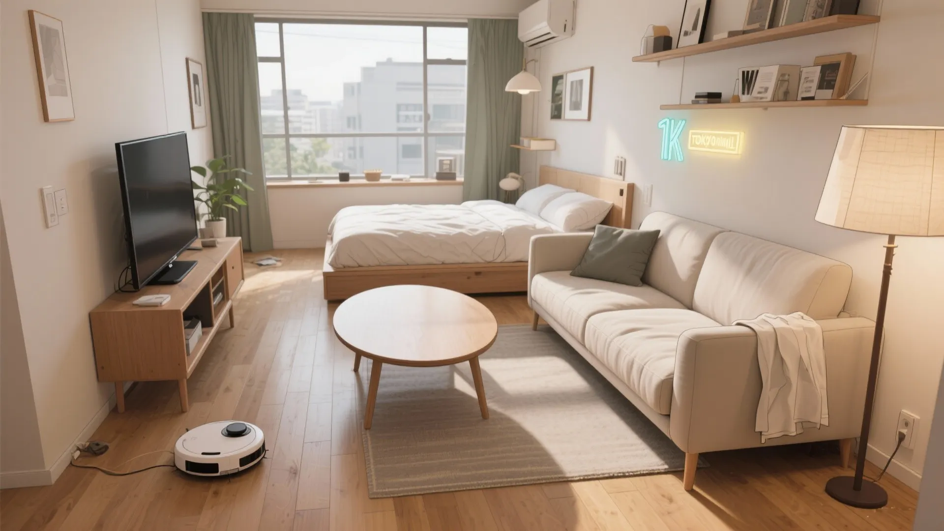 Tips 5: 家具は“脚の高さ”で空気を流す。1Kは床面積より床が見える率が勝負