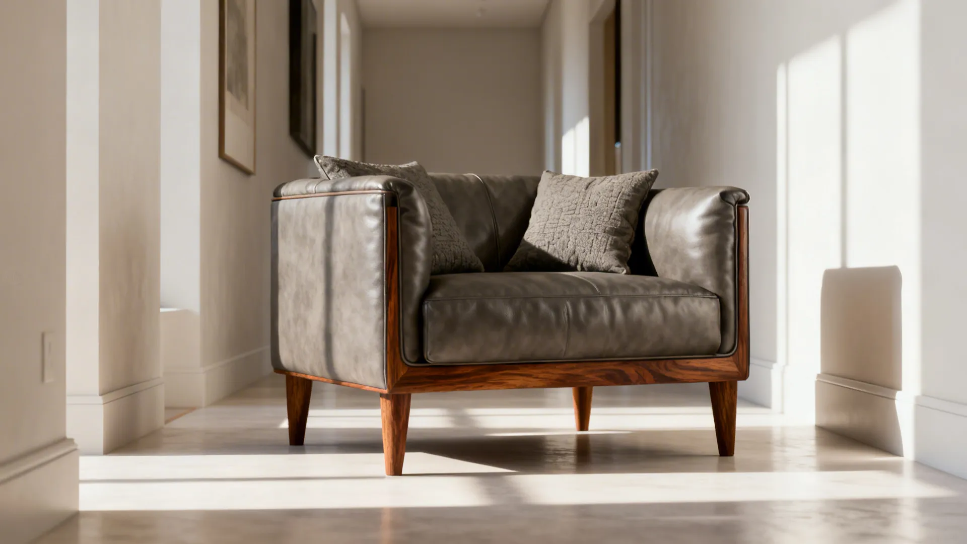 3. Compact leather loveseats with raised legs