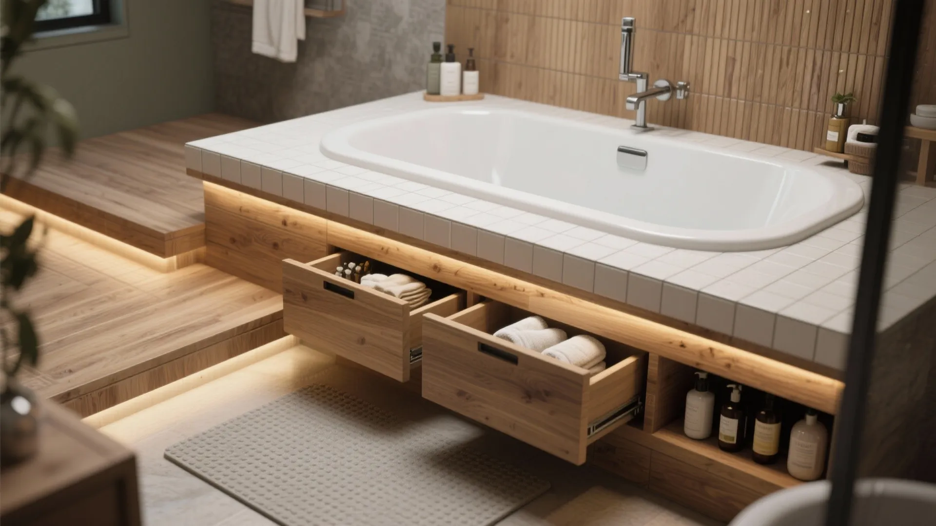 4. Raised Soaker Platform: Illusion of size and easy plumbing