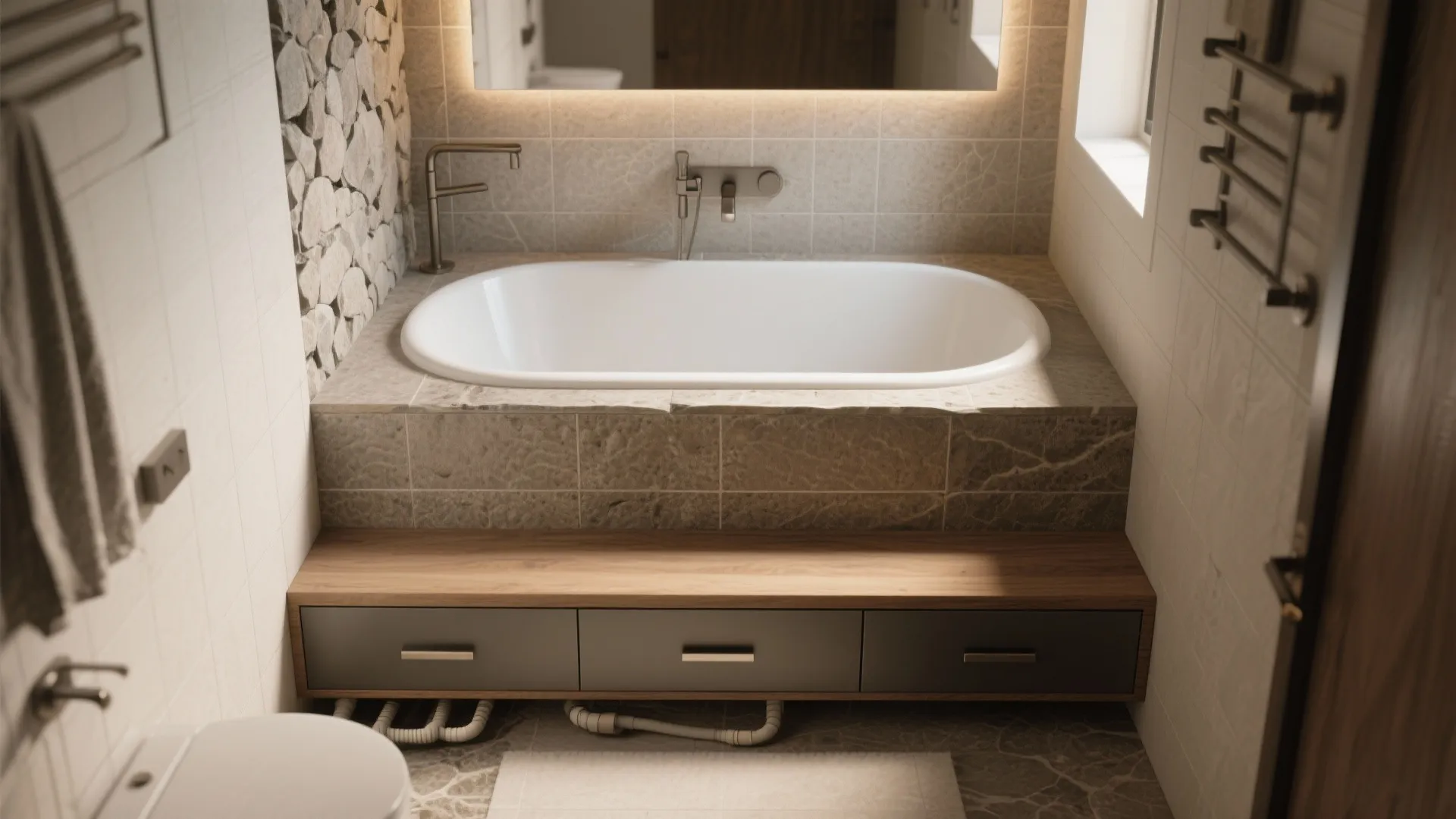 2. Raised Soak Tub with Built-in Step
