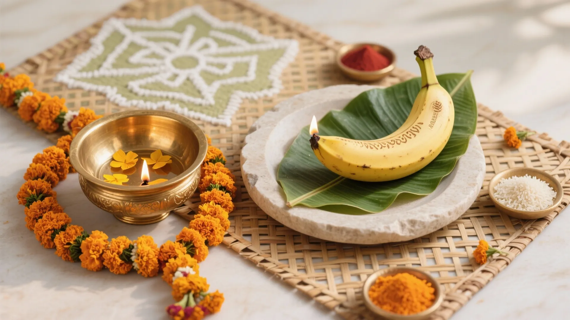 Flowers, rangoli, and natural textures