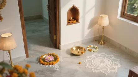 5 Small Rangoli Ideas for a Pooja Room That Shine
