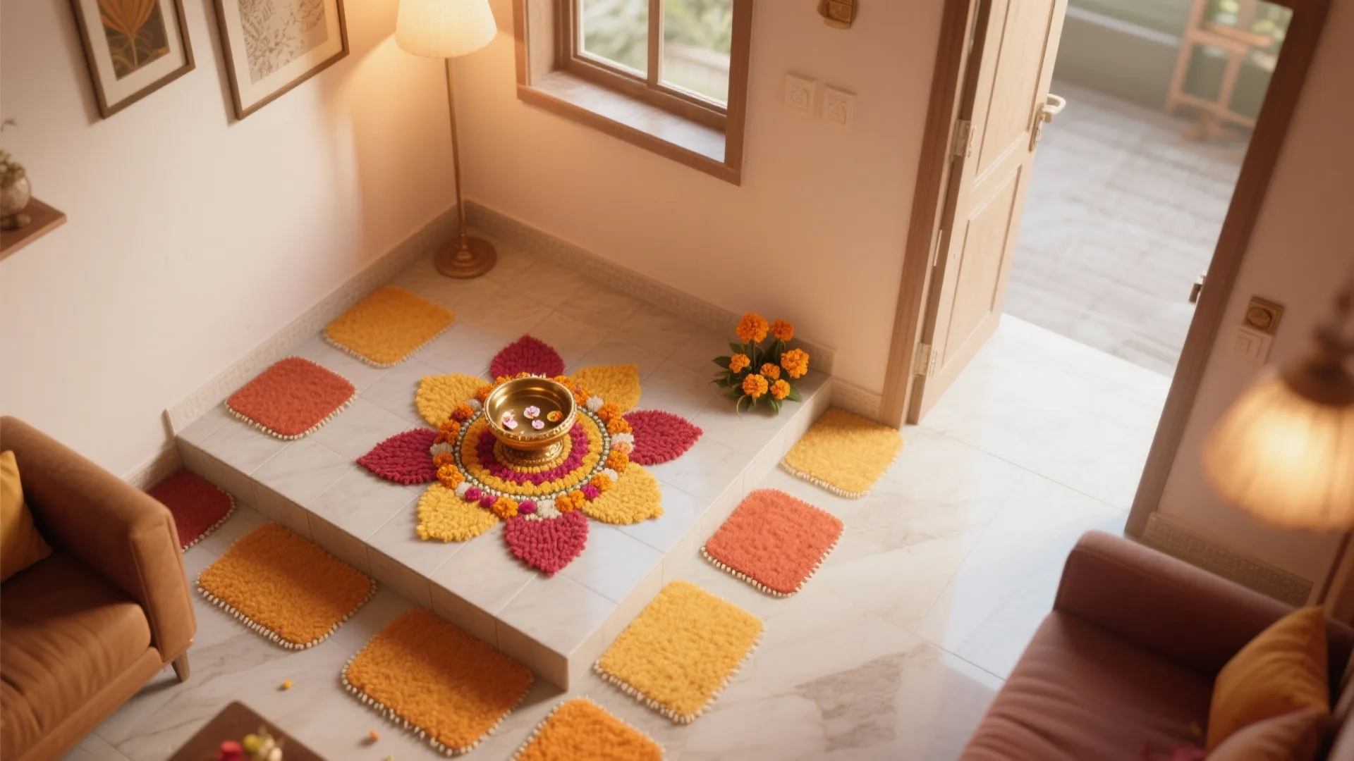 A Compact Rangoli Nook That Respects Foot Traffic
