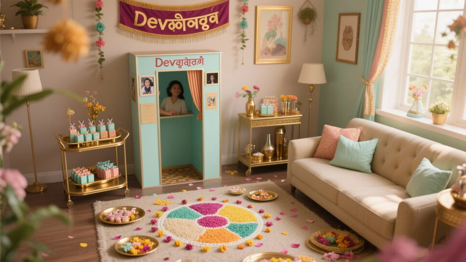 Interactive Decor: Rangoli Nook, Photo Booth, and Favors as Art