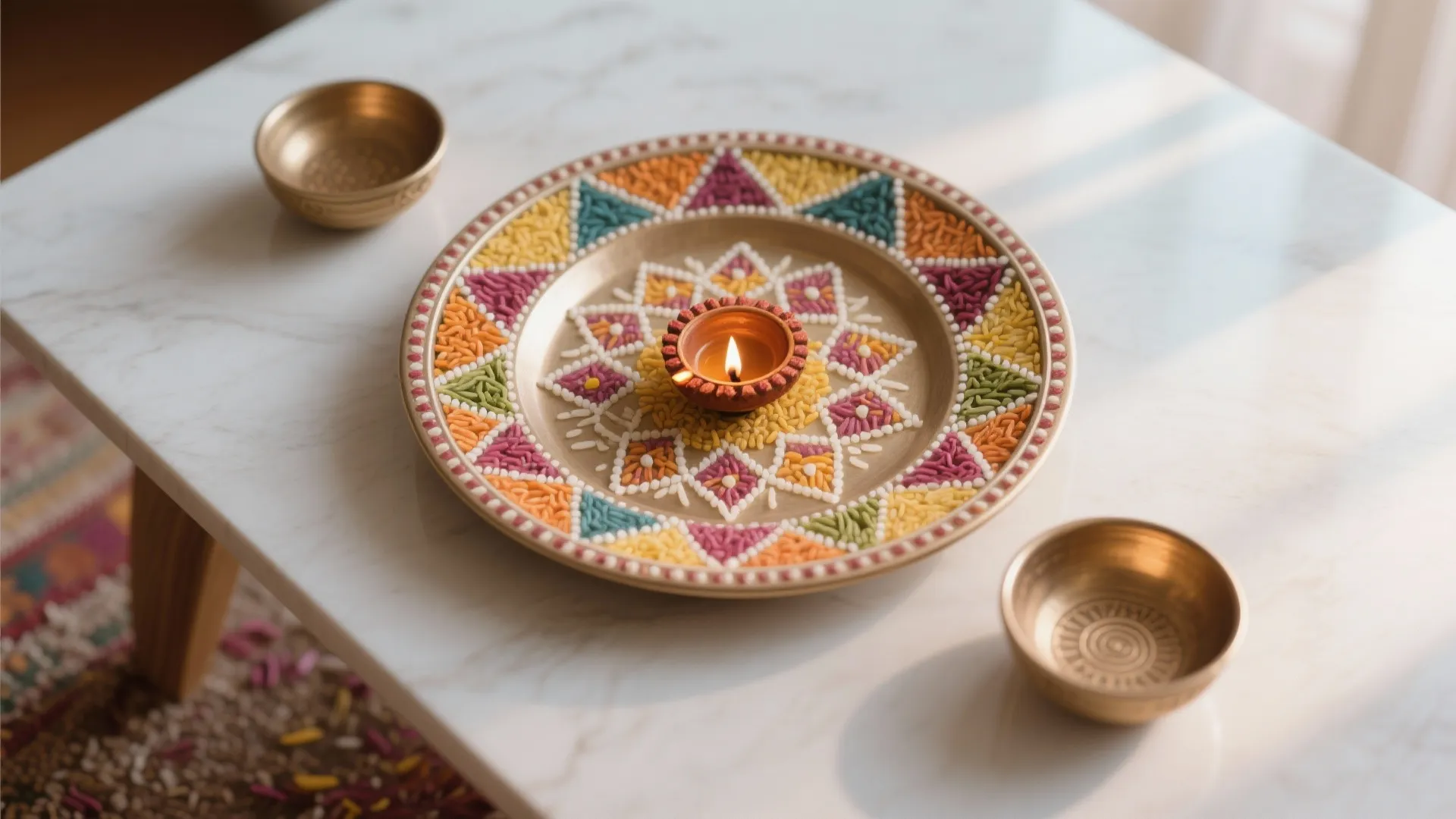 Patterned Rangoli Frame on the Thali