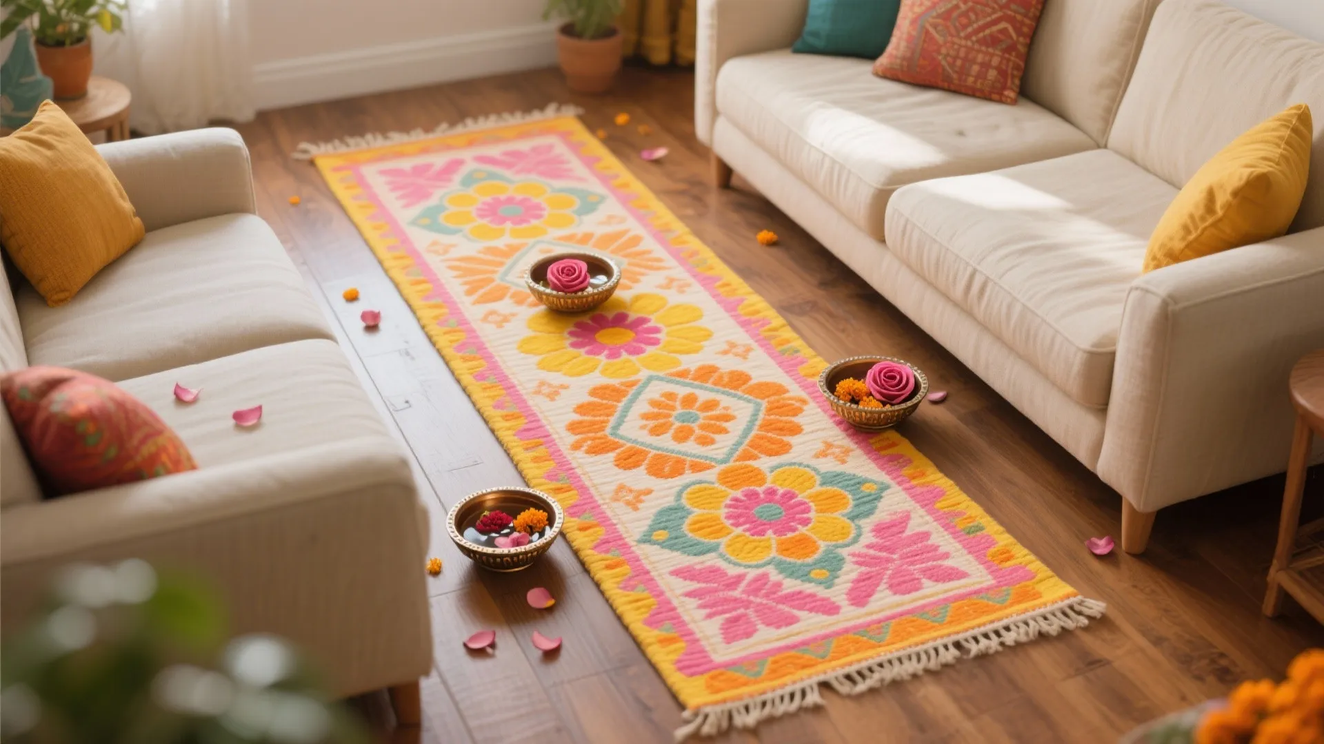 2) Rangoli-Inspired Floor Runner (Kid-Safe)