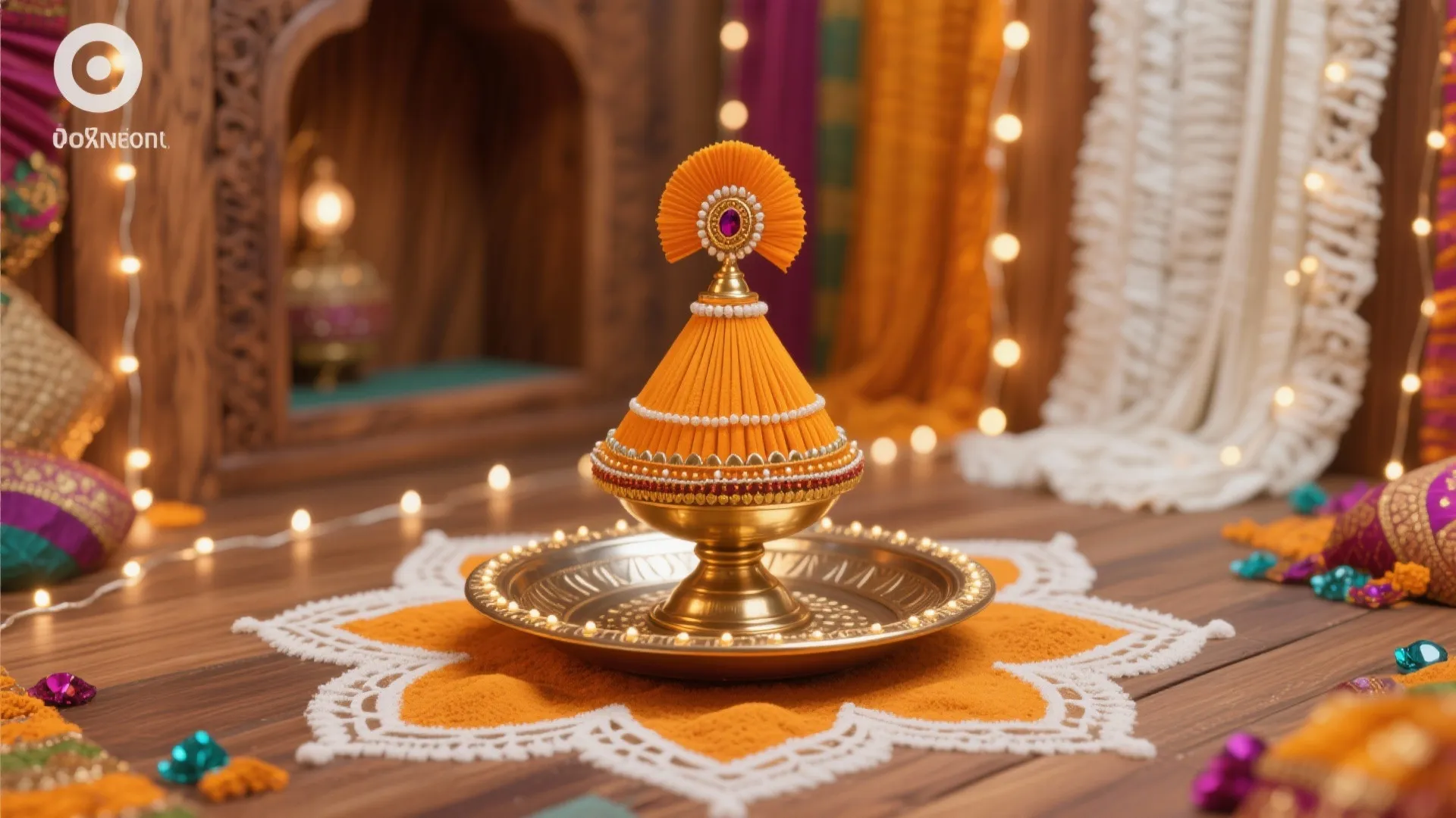 Theme-Based Styling with Rangoli Thali and Lighting