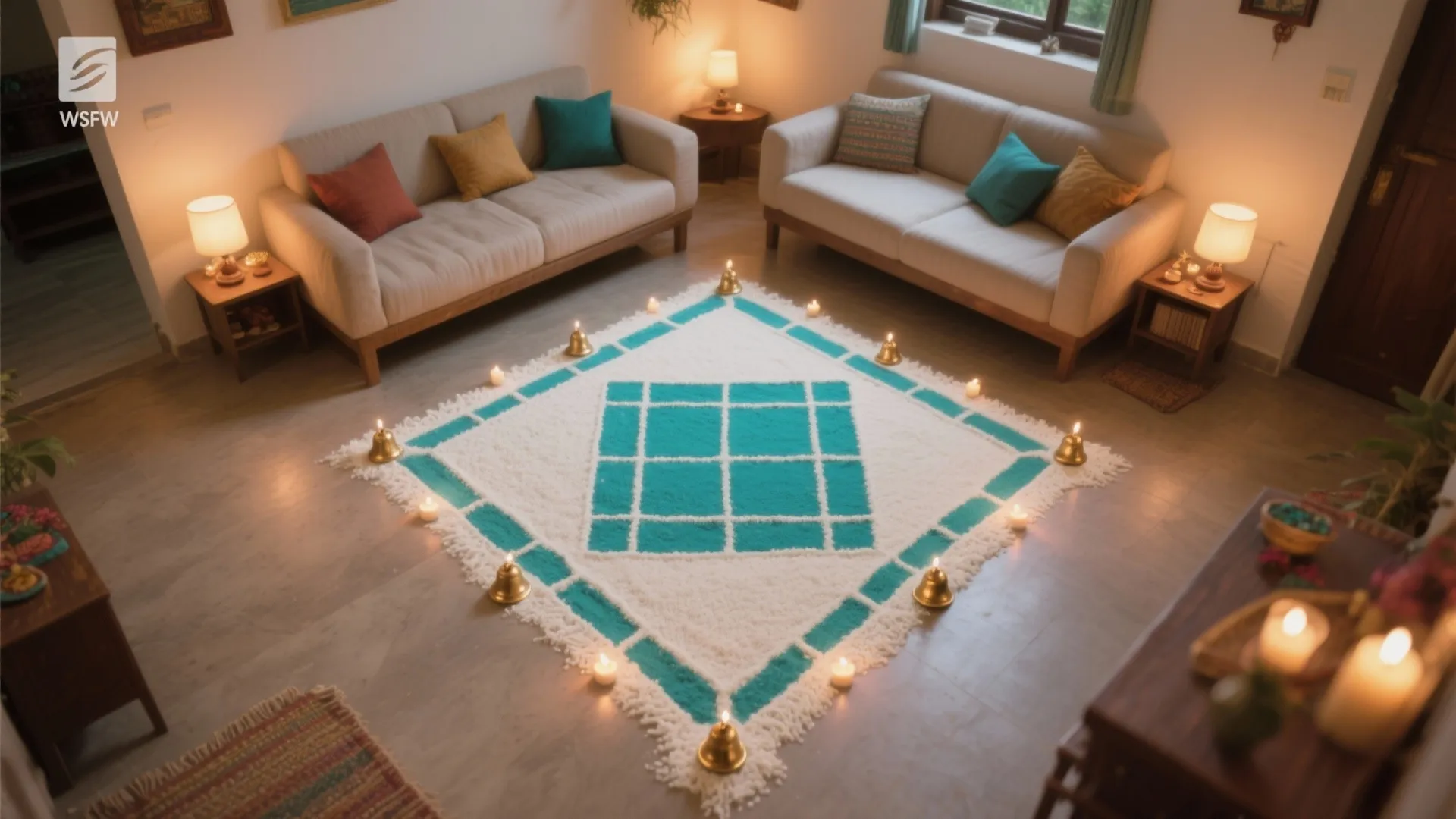 Rangoli zones and floor-seating nooks