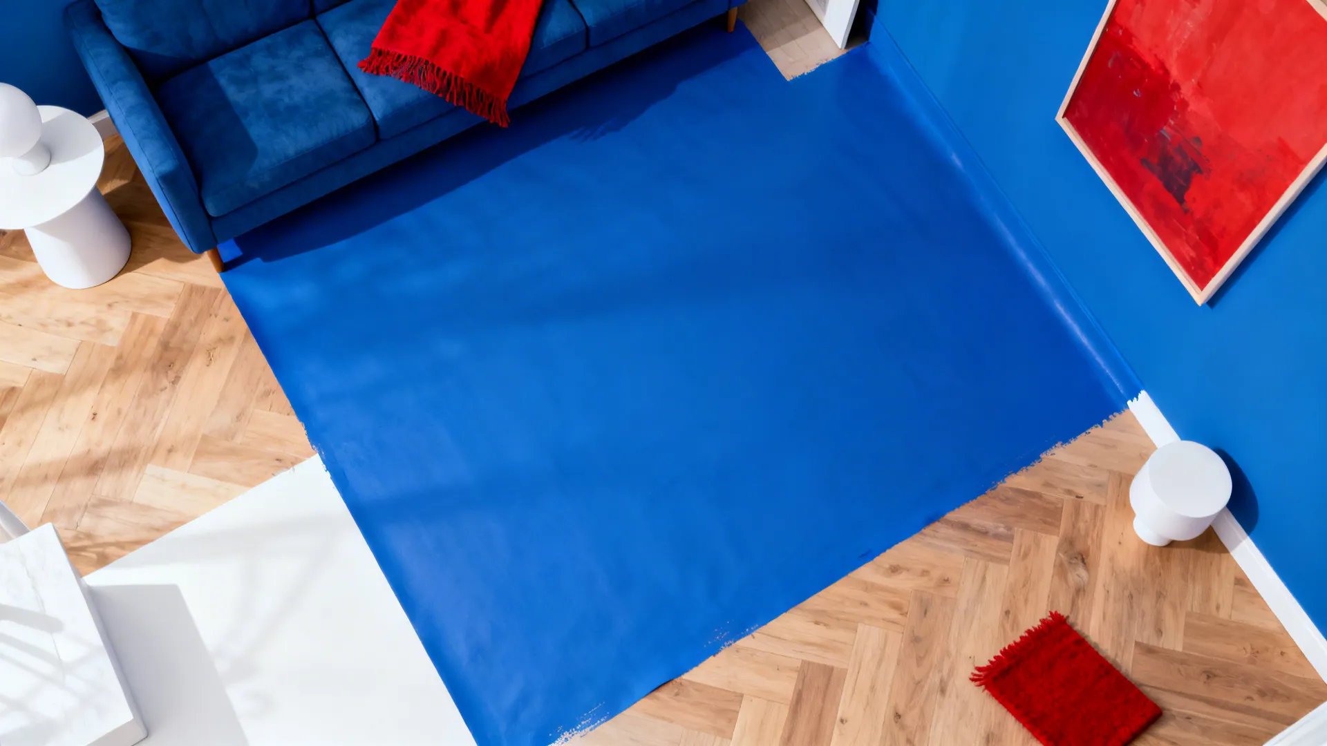 Top-down ratio layout showing 70% blue, 20% neutral, and 10% red materials.