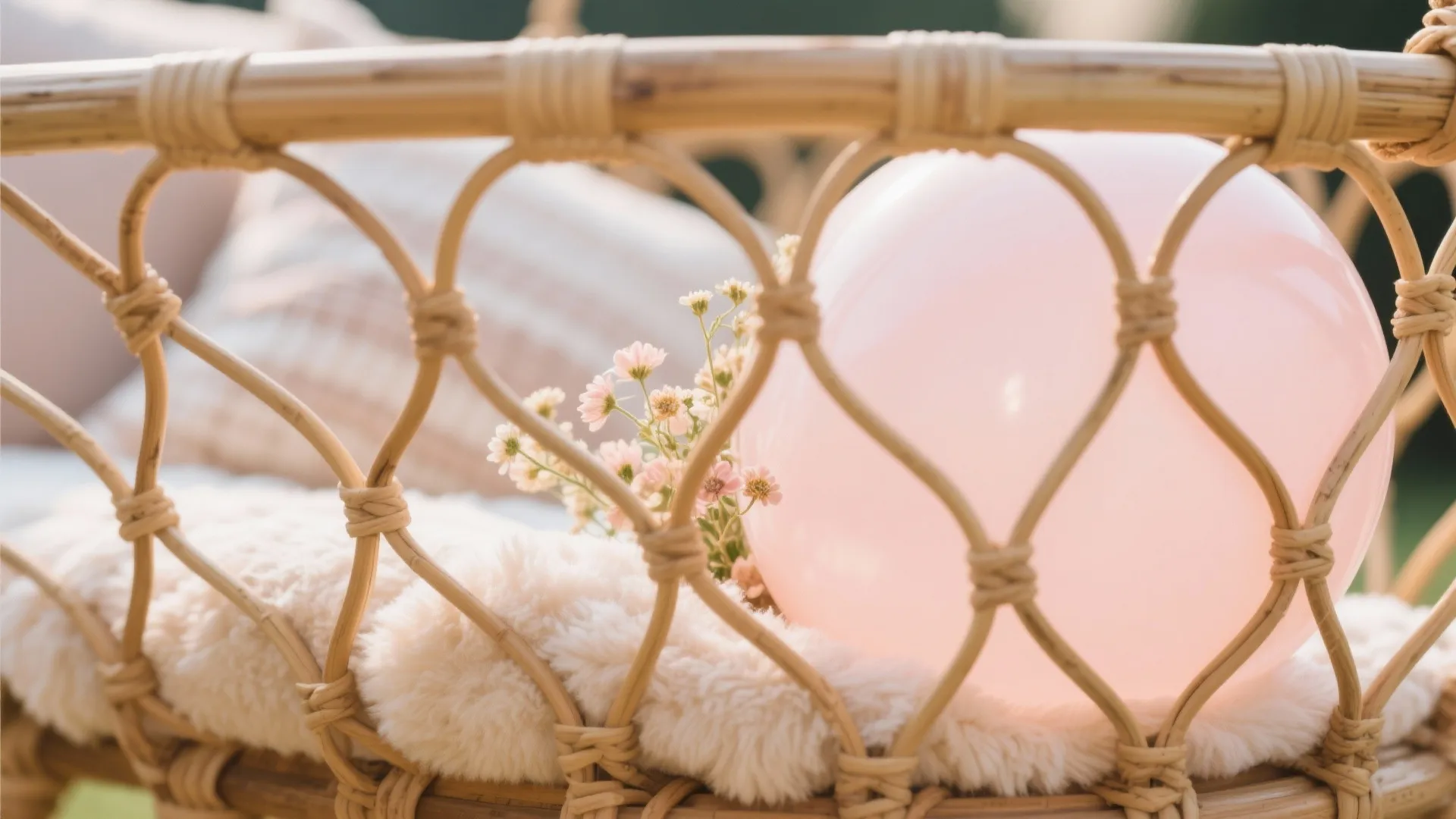 Whimsical Rattan Swing with Pastel Balloons