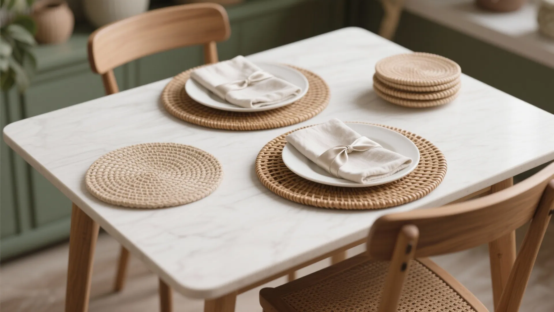 Layered Textures: Rattan Chargers + Linen