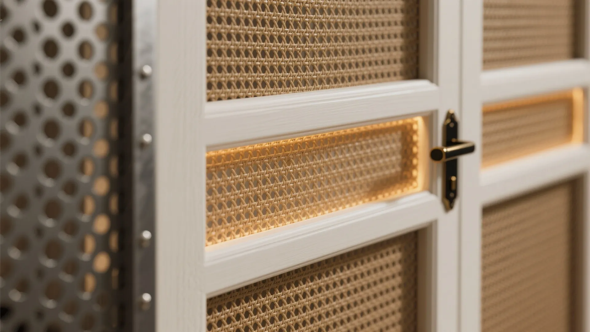 Ventilated Wall Cupboards with Rattan or Perforated Metal