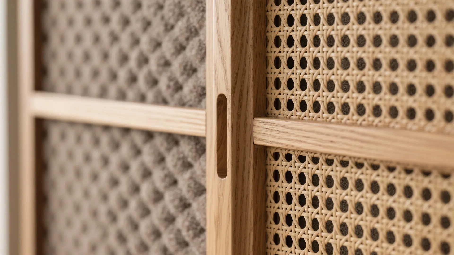 5) Textured Warmth: Wood, Rattan, and Acoustic Panels