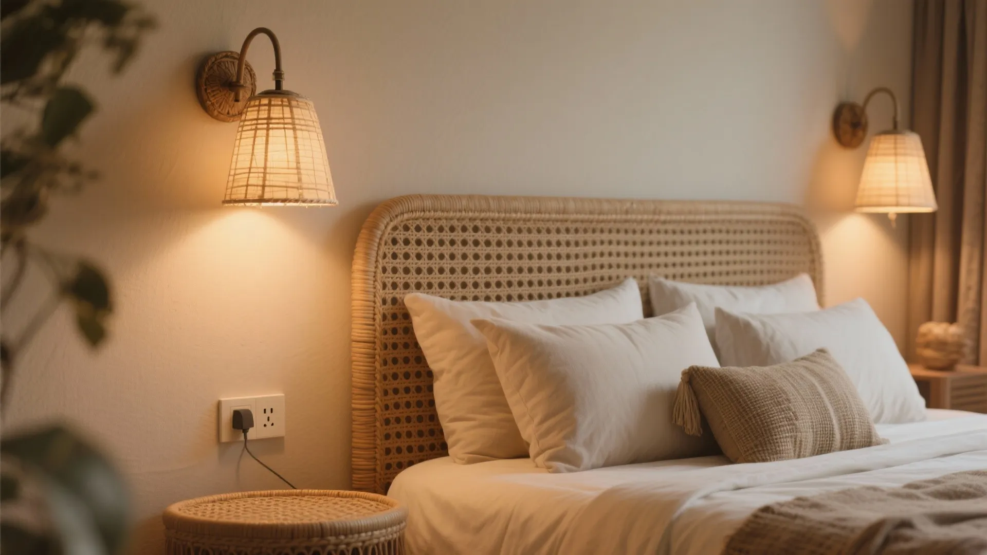 Rattan and parchment shades: natural warmth, vacation-at-home feel