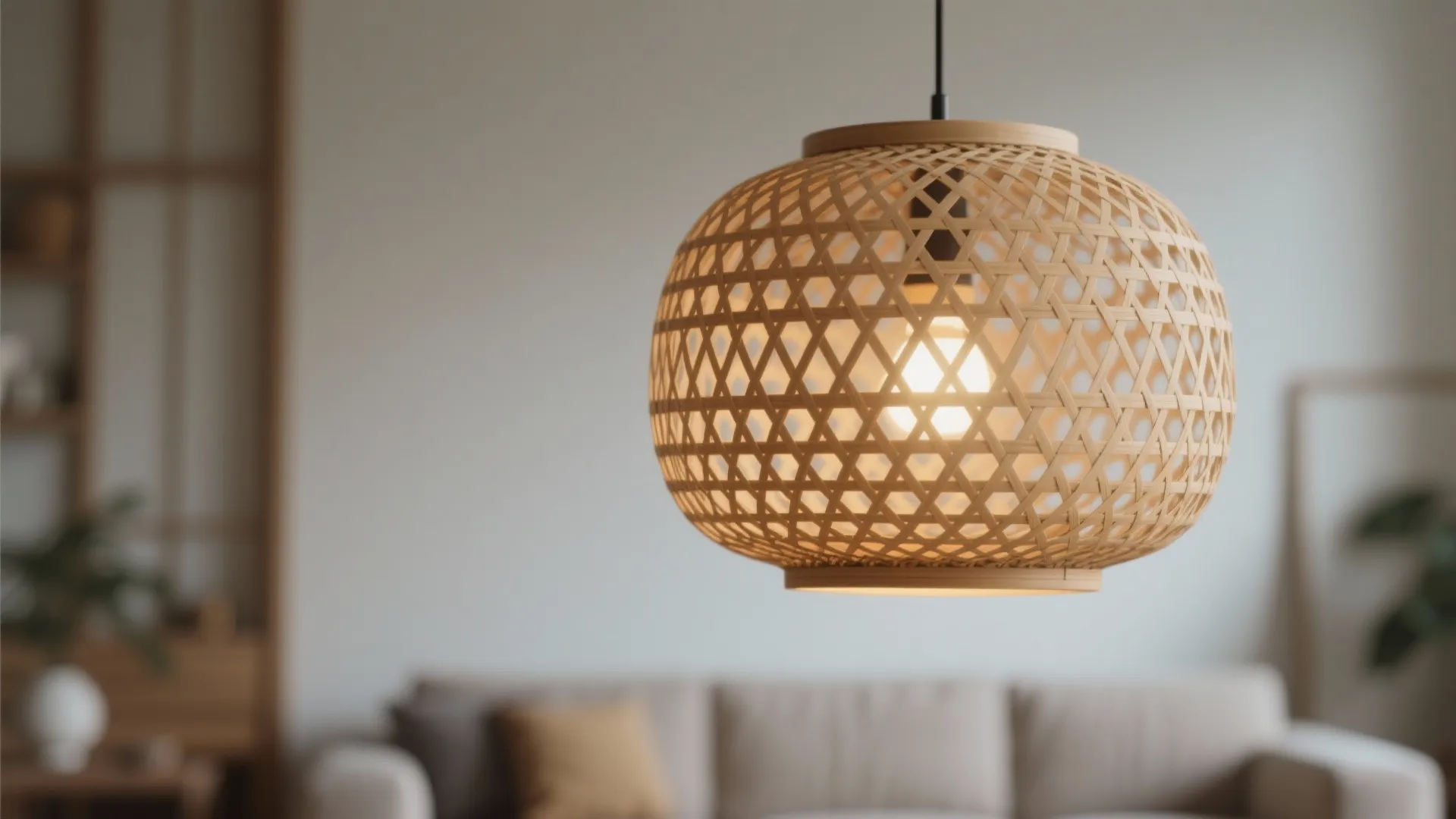 3. Statement Lighting with Natural Materials