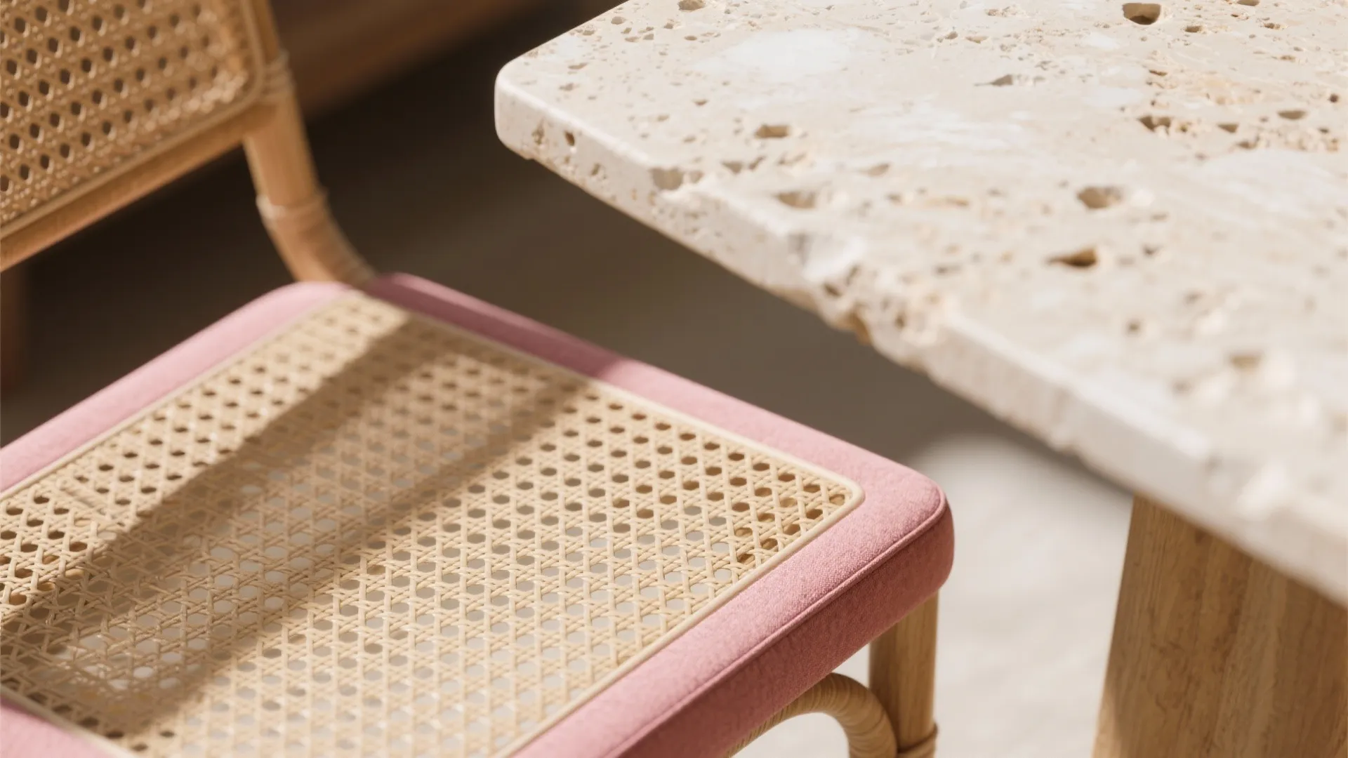 Earthy Balance: Wood, Rattan, and Stone