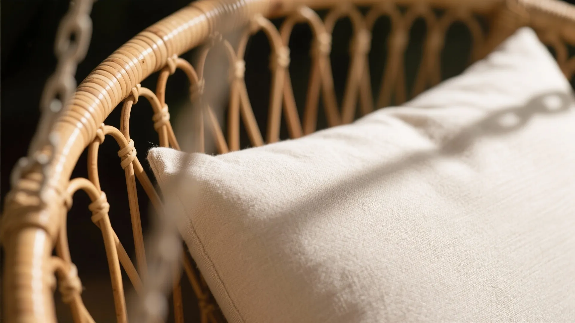 1) Minimalist rattan swing + slim storage