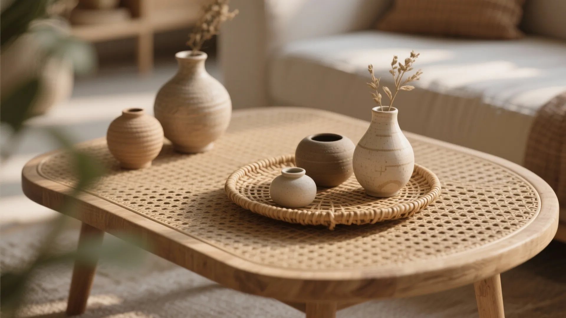 5. Natural Textures with Rattan & Wood