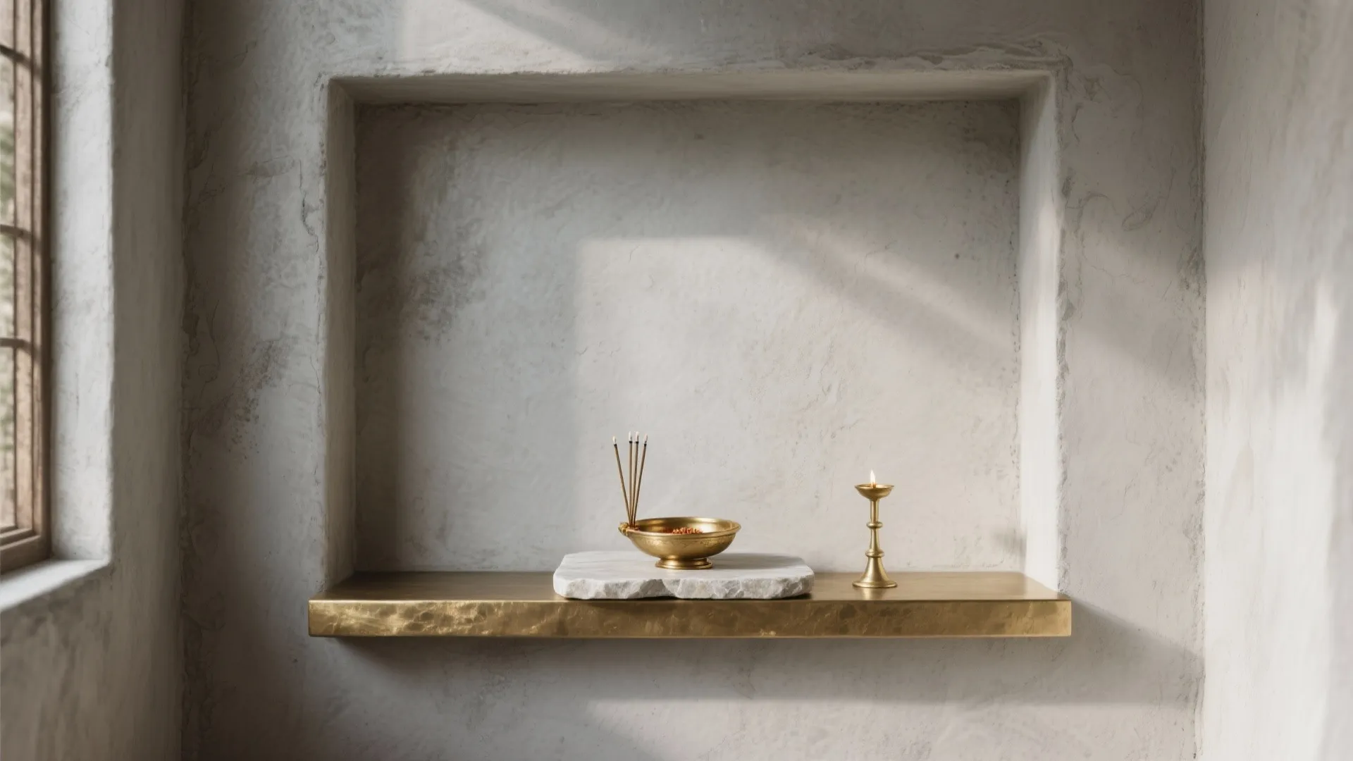 Raw Cement Altar With Brass Accents