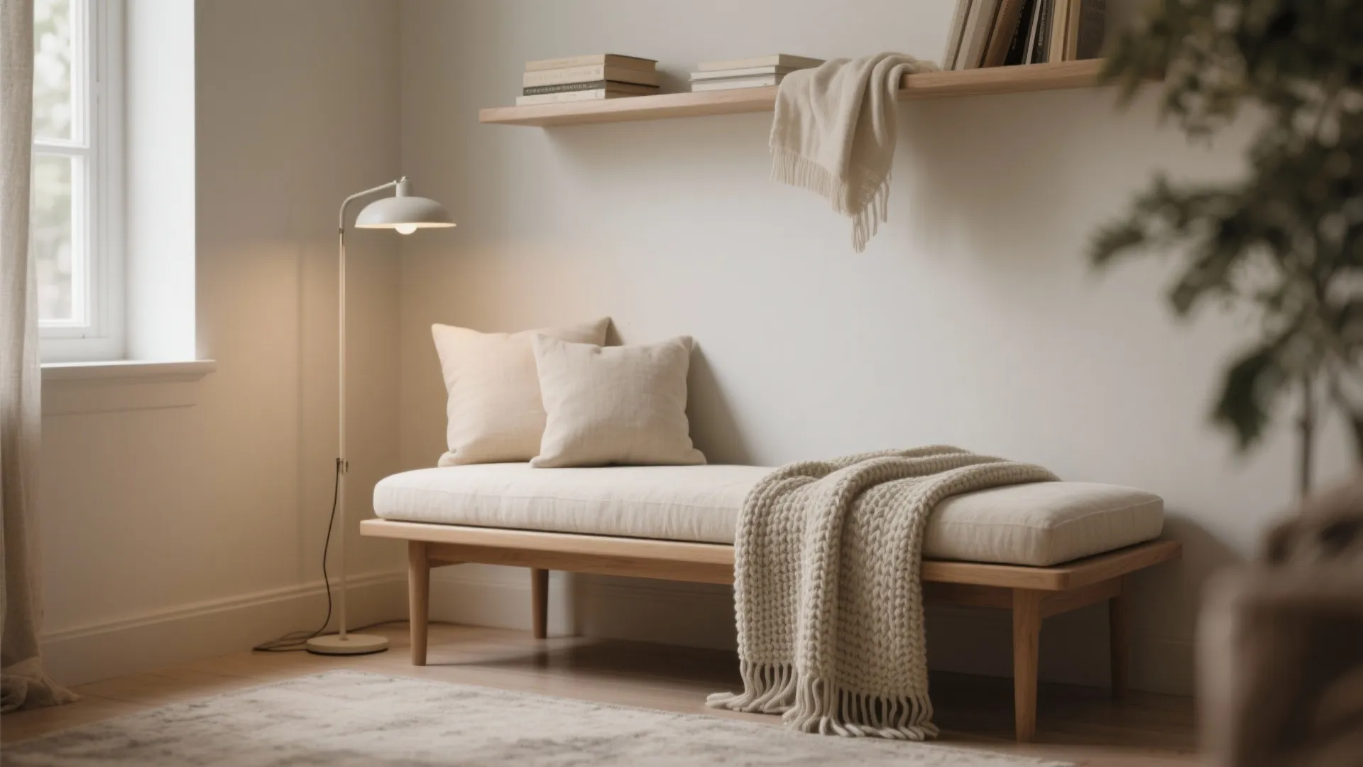 4. Bench with backrest for a cozy reading corner