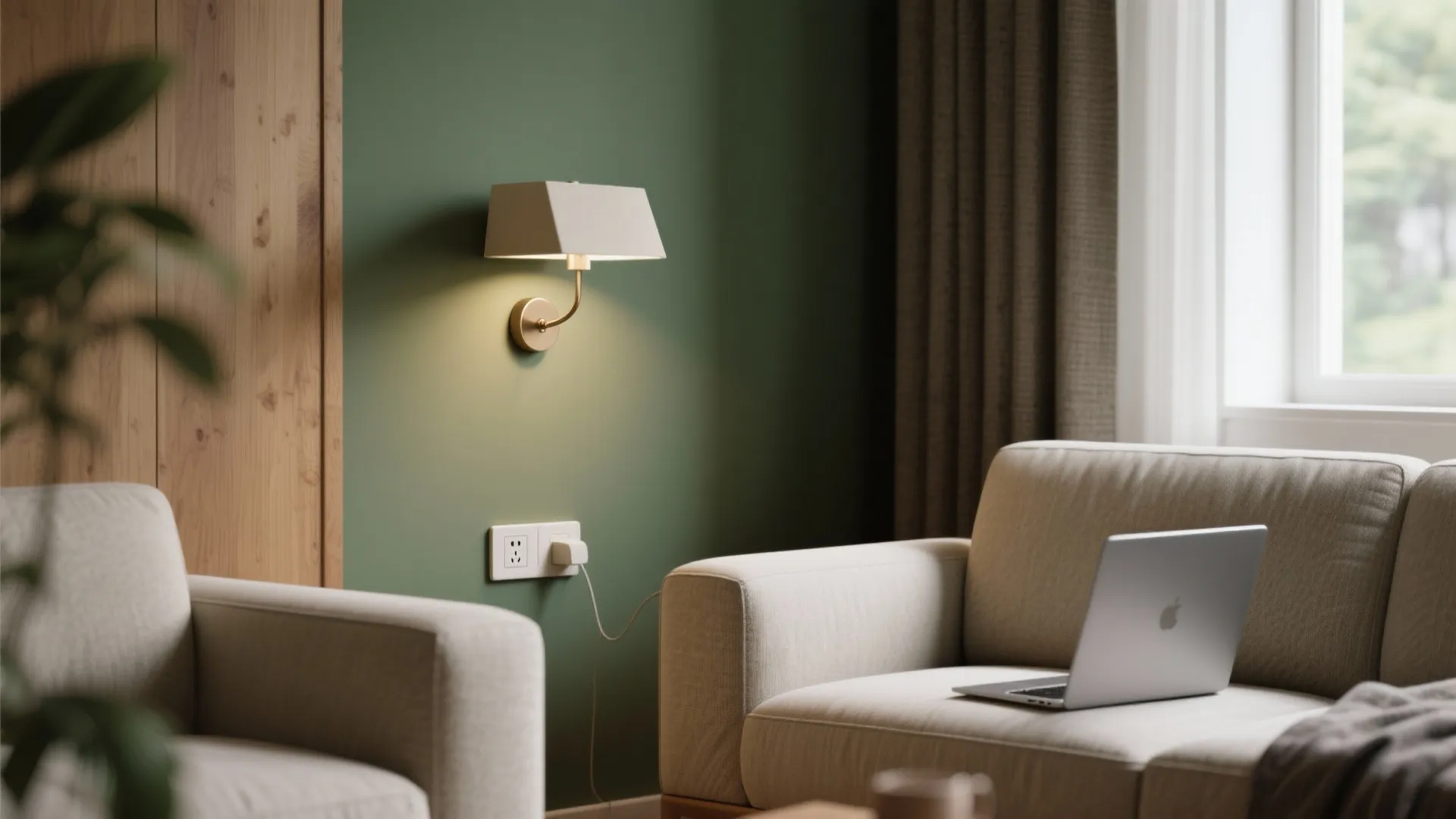 3. Reading Light with Switchable Outlet Near Sofa