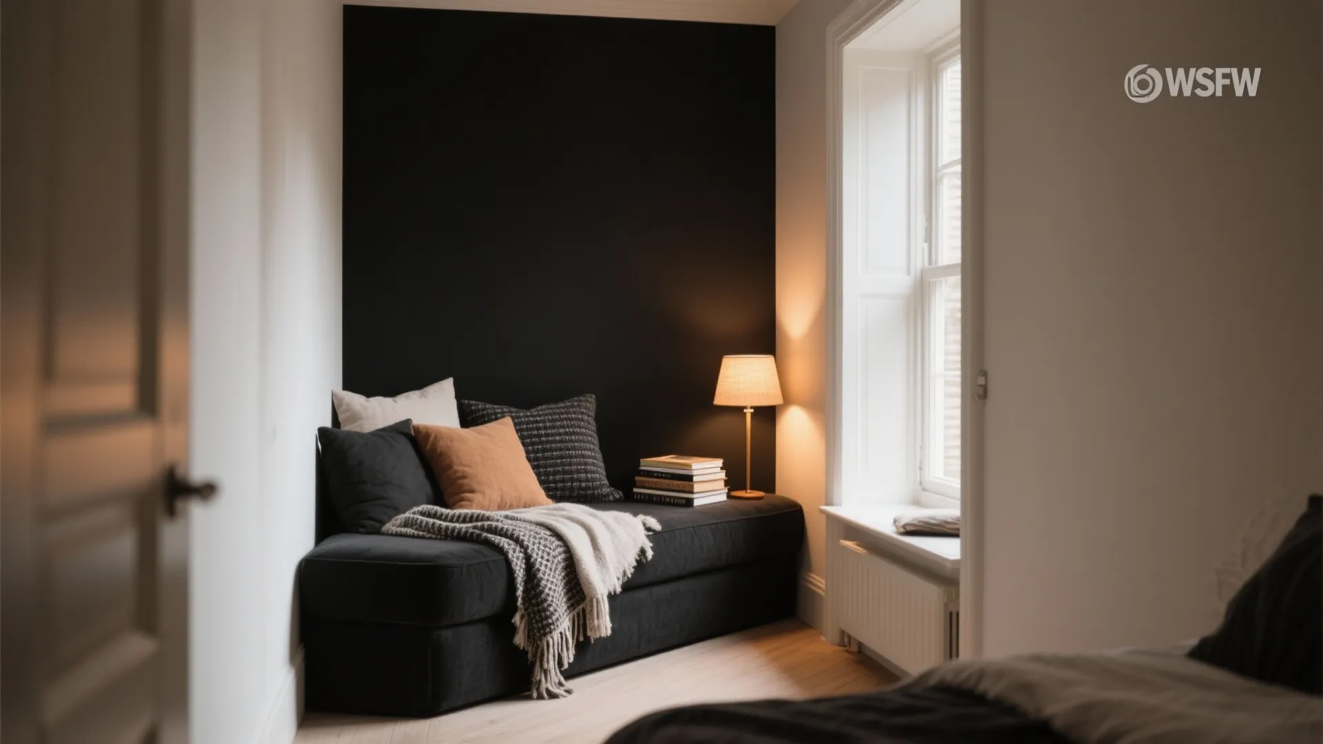 3. Create a reading nook with a bench and layered textiles
