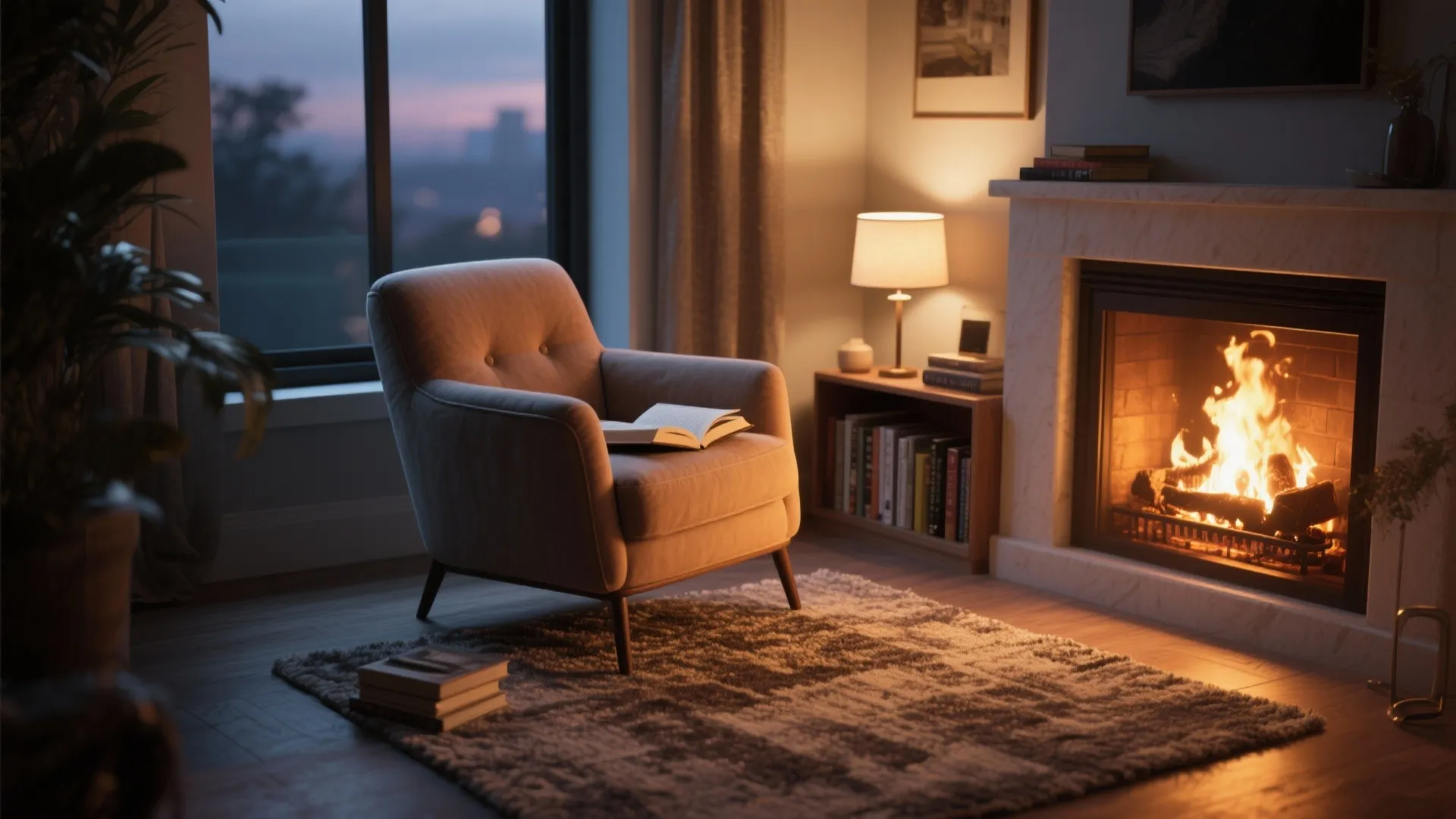 Reading Nook by the Fireplace