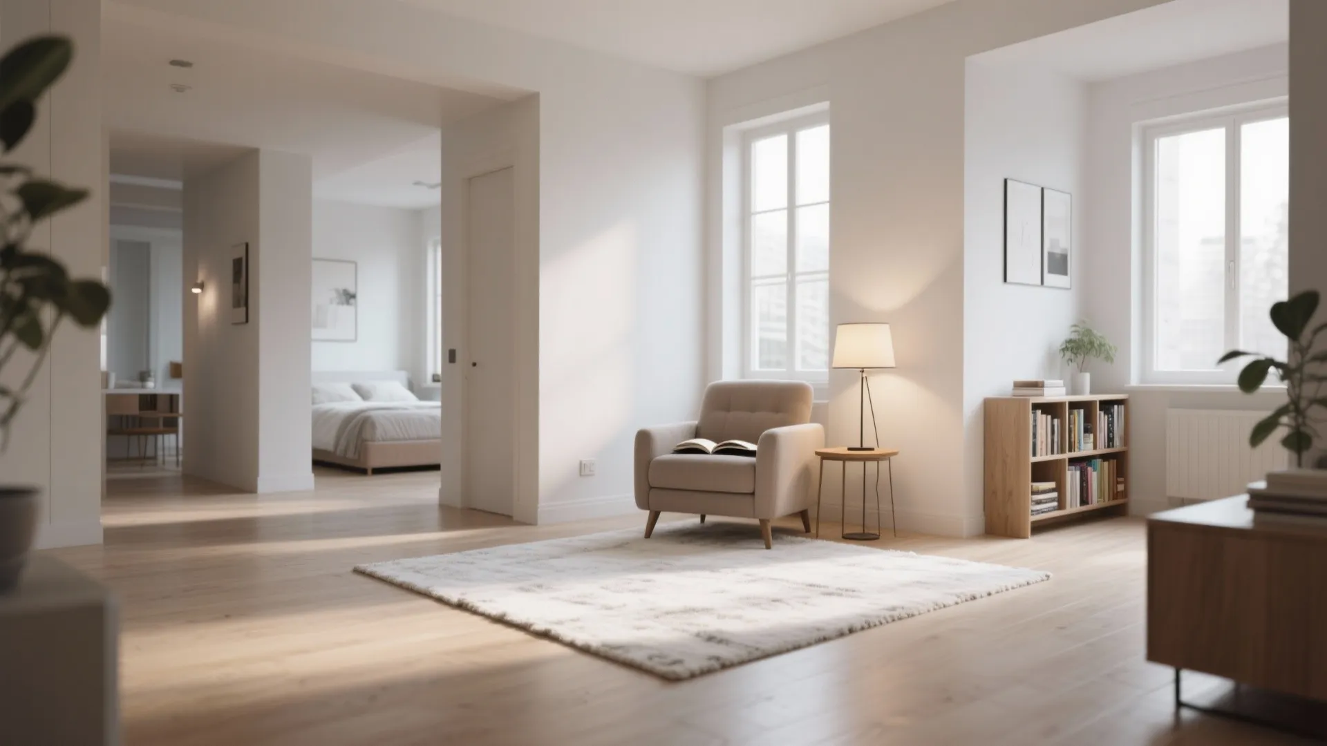 3. Define small living areas in a three‑bedroom plan