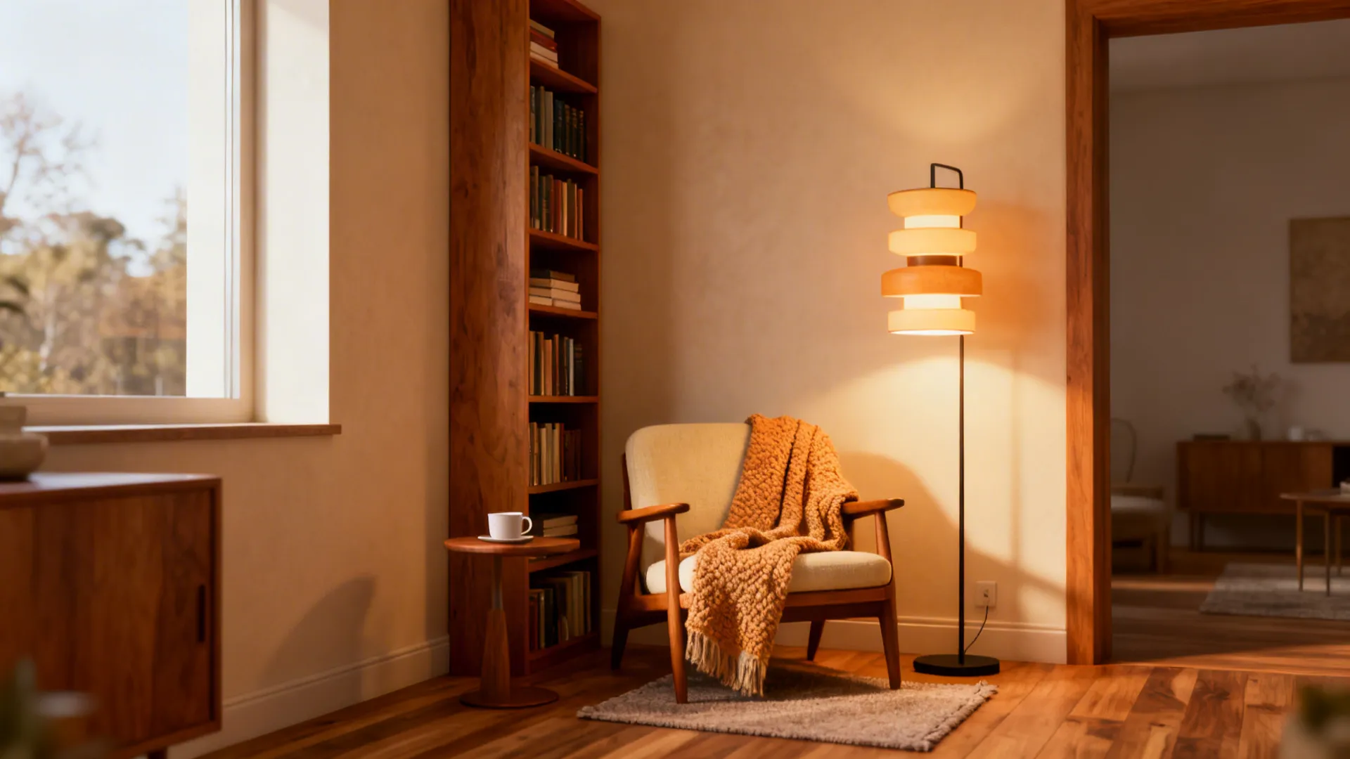 1. Cozy Reading Nook with a Slim Bookshelf