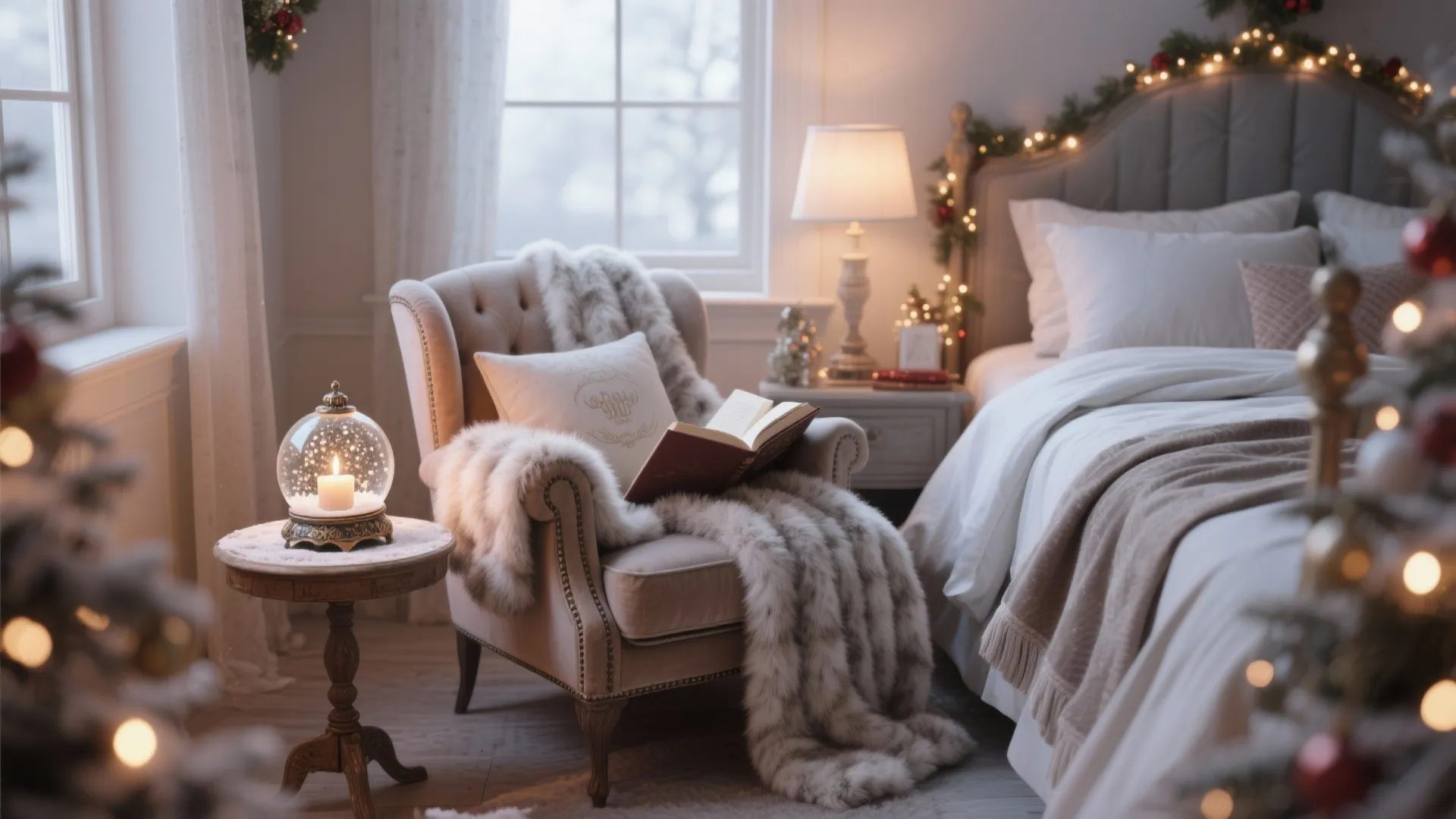 4. Cozy Reading Nook with Holiday Accents