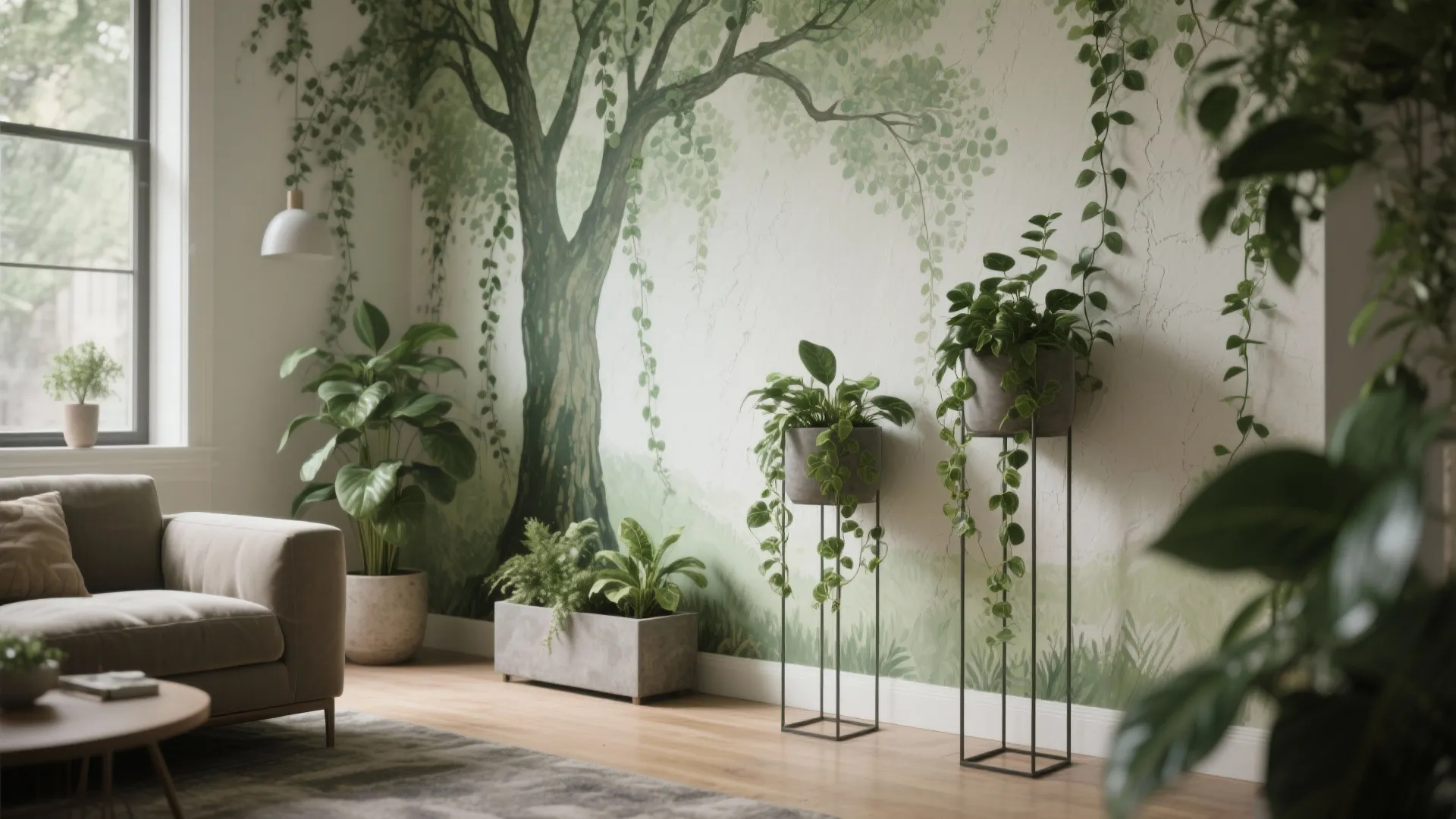 2. Integrate Real Plants to Echo the Artwork