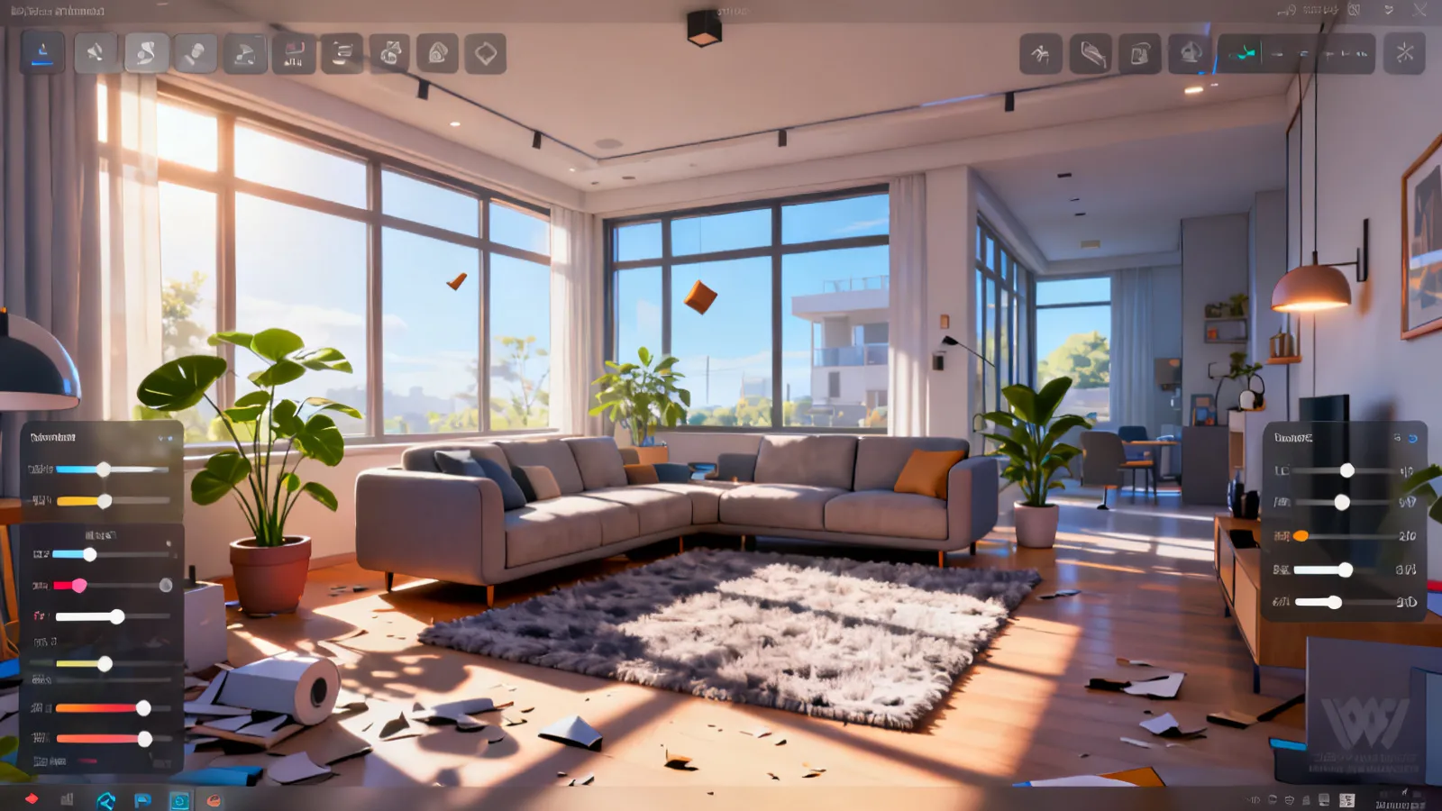 Real time rendering engine displaying interior lighting adjustments instantly