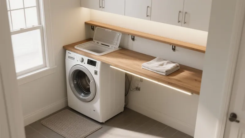 Modern Laundry Room with Wood Countertop & LED Lighting